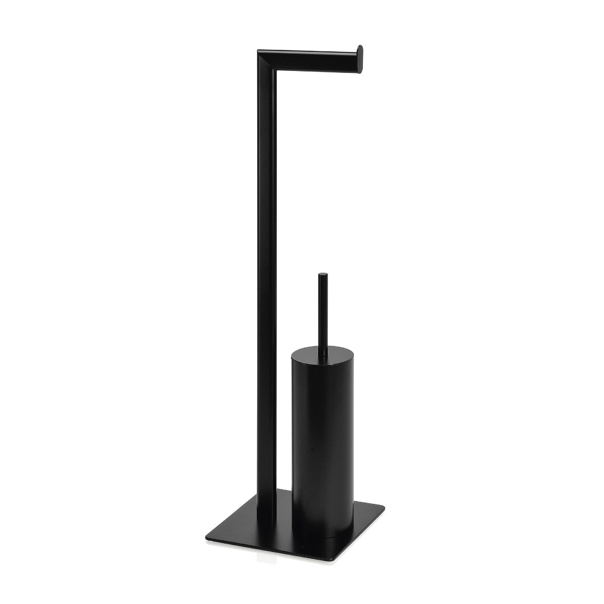 Matte black metal toilet roll holder with brush