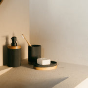 Wooden and black resin bathroom soap dish