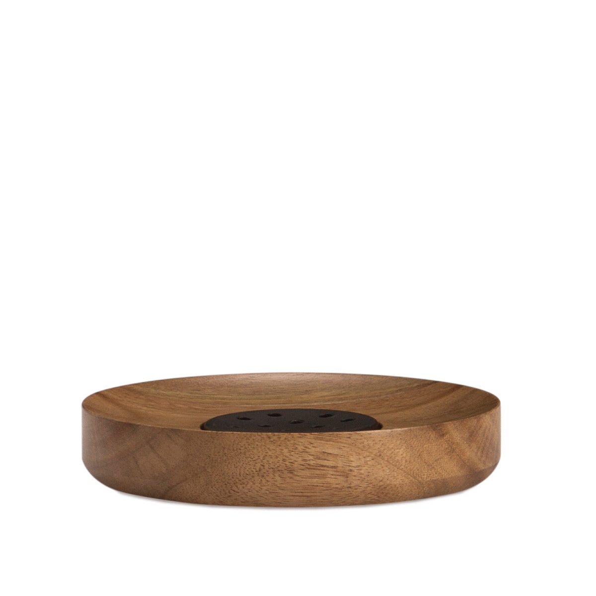 Round acacia wood soap dish
