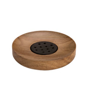 Round acacia wood soap dish