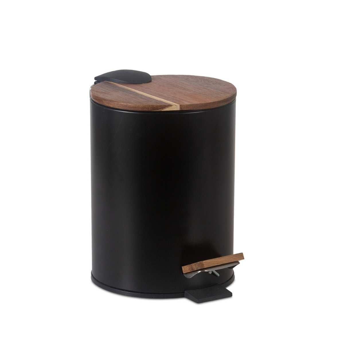 Papelera de baño negra metal y madera 5L