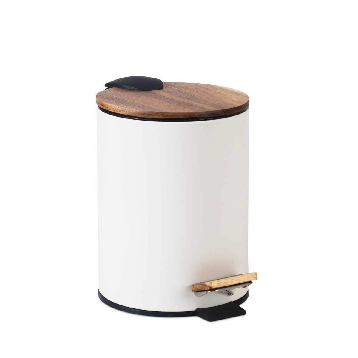 Papelera de baño blanca metal y madera 5L