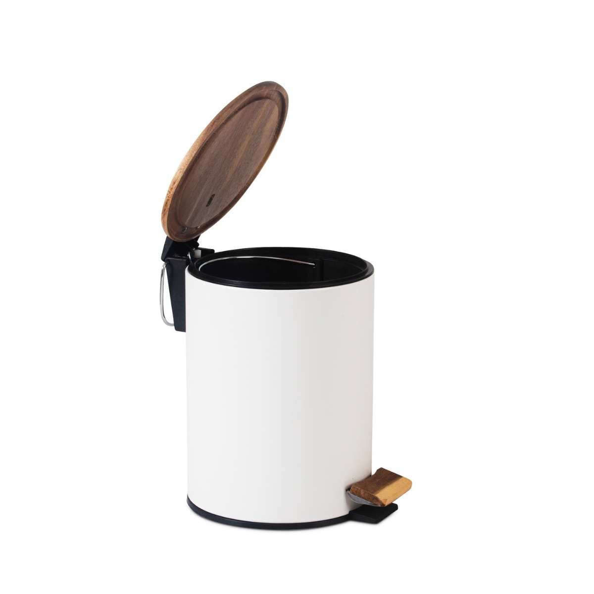 Papelera de baño blanca metal y madera 5L