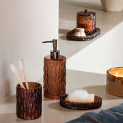 Portacepillos de dientes de vidrio vintage marrón