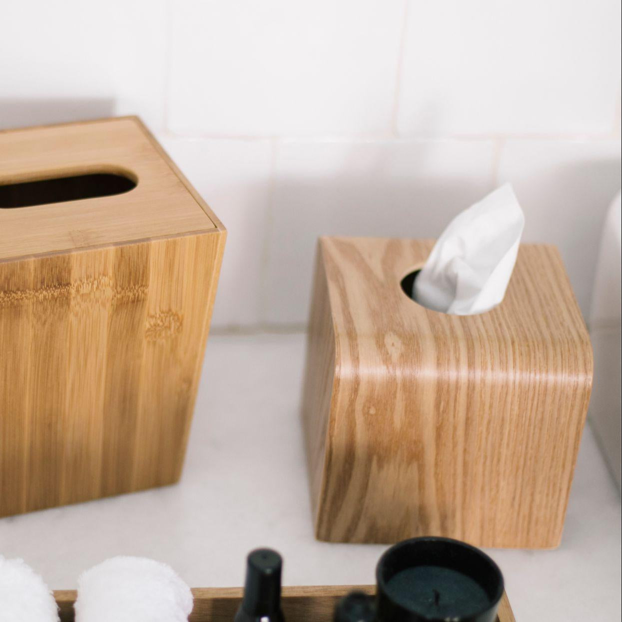 Caja para pañuelos de madera cuadrada beige