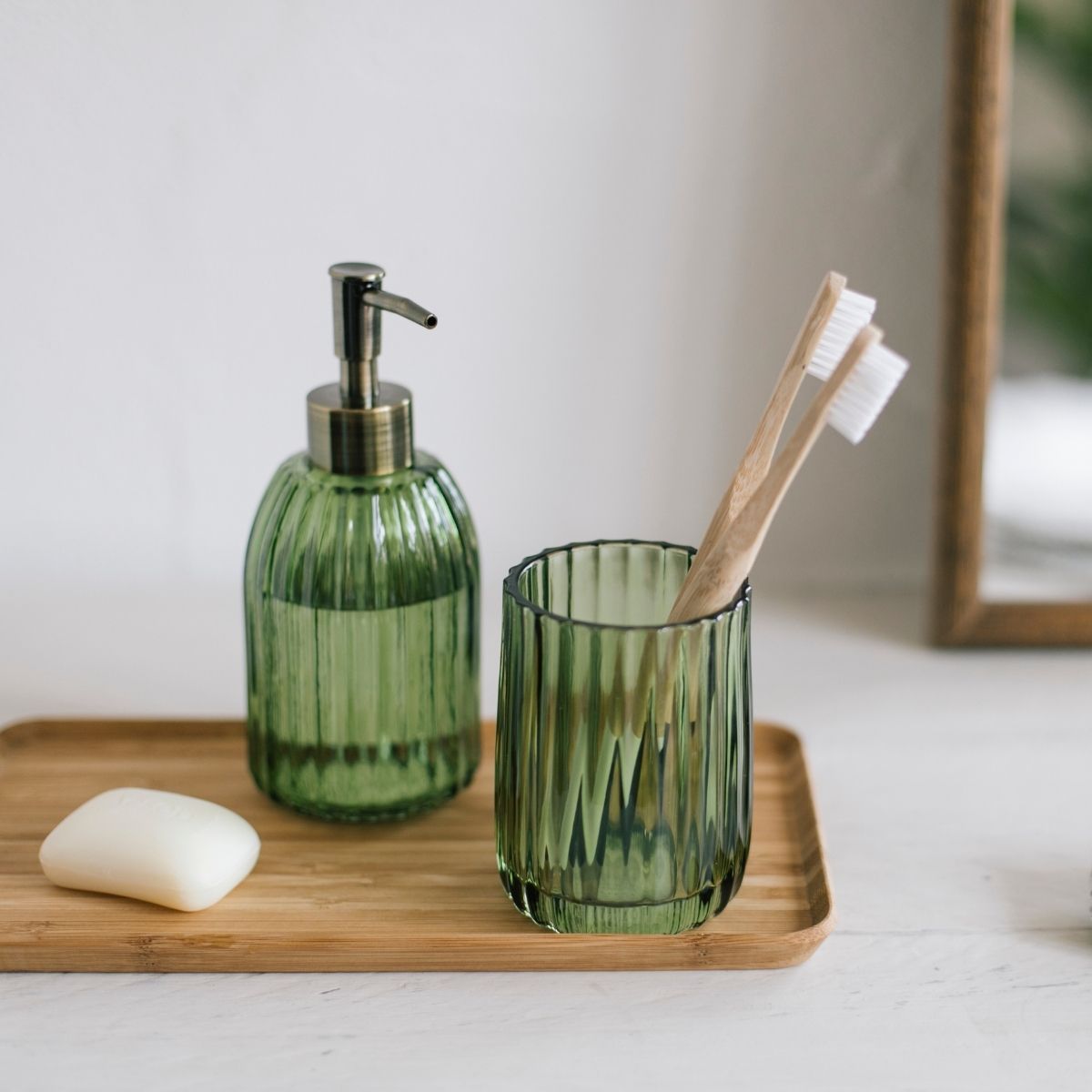 Dispensador de baño verde de cristal estilo vintage