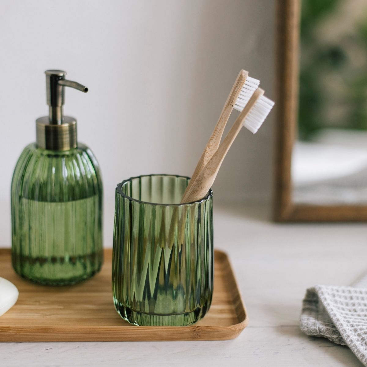 Dispensador de baño verde de cristal estilo vintage