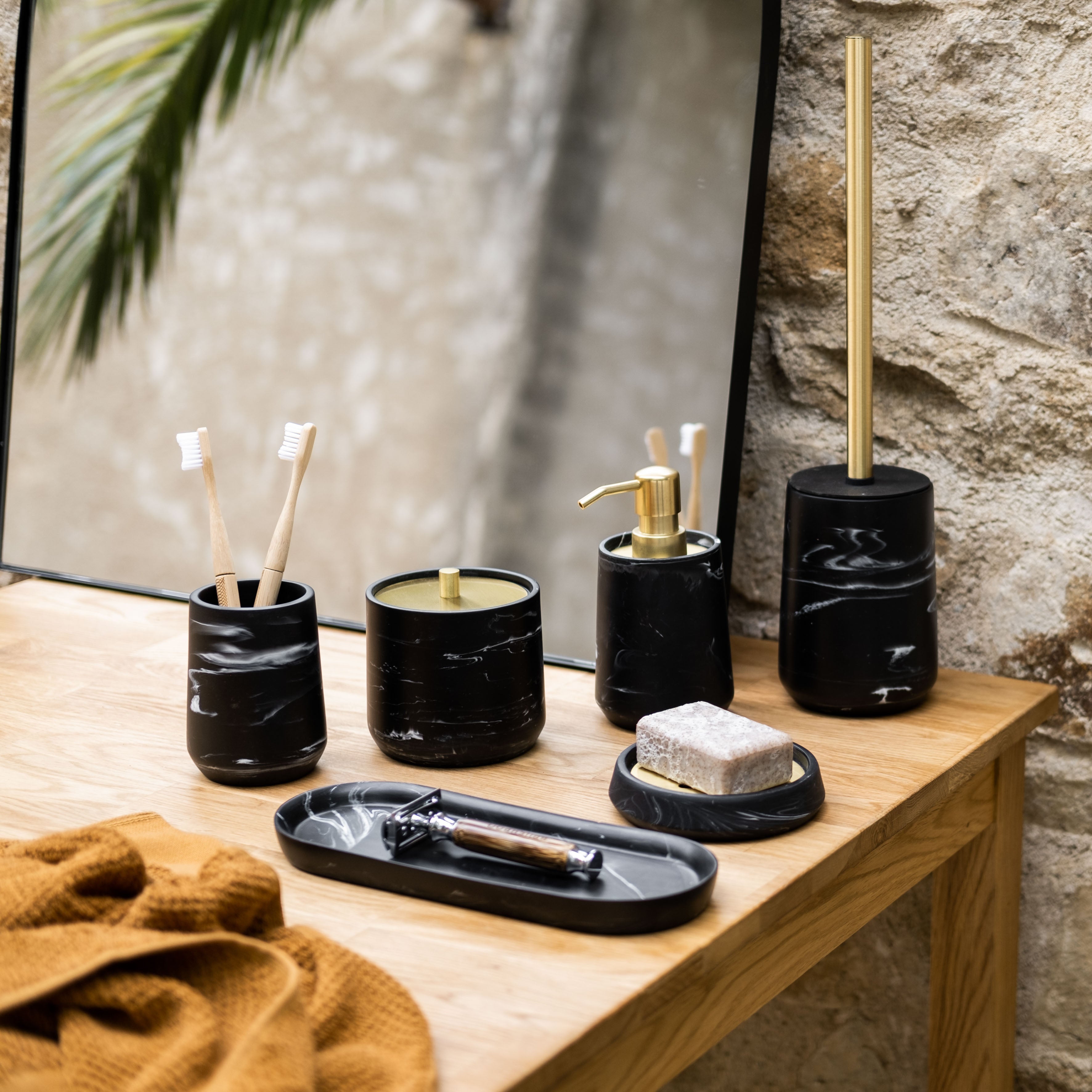 Classic black marble bathroom dispenser