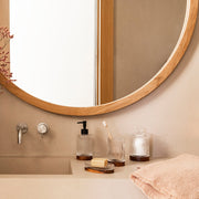 Classic glass and wood bathroom toothbrush holder