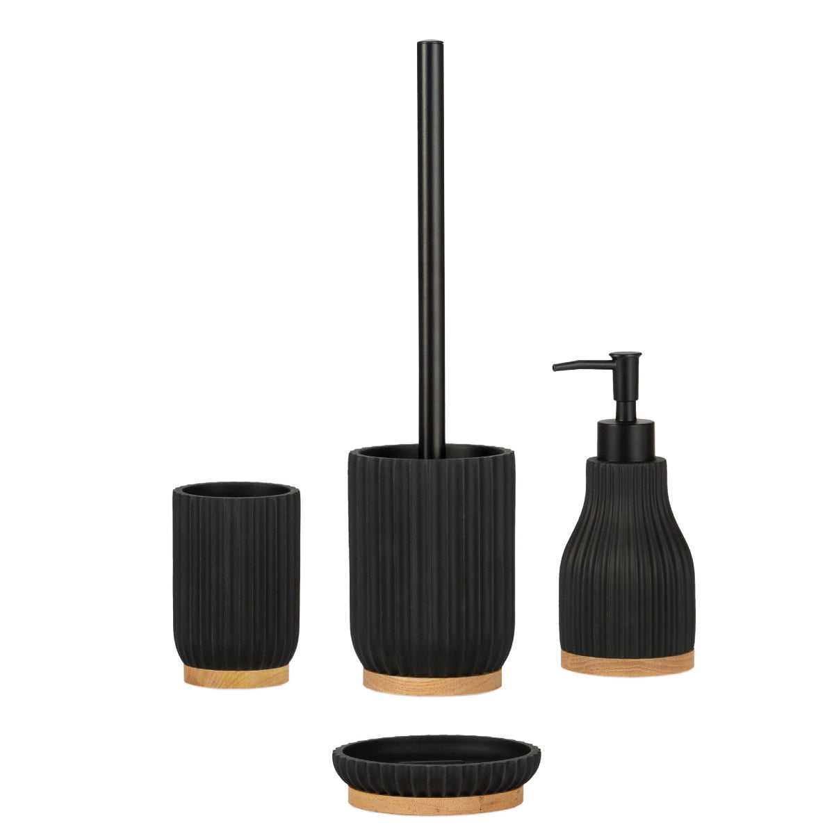 Portacepillos de baño moderno de madera y resina negra