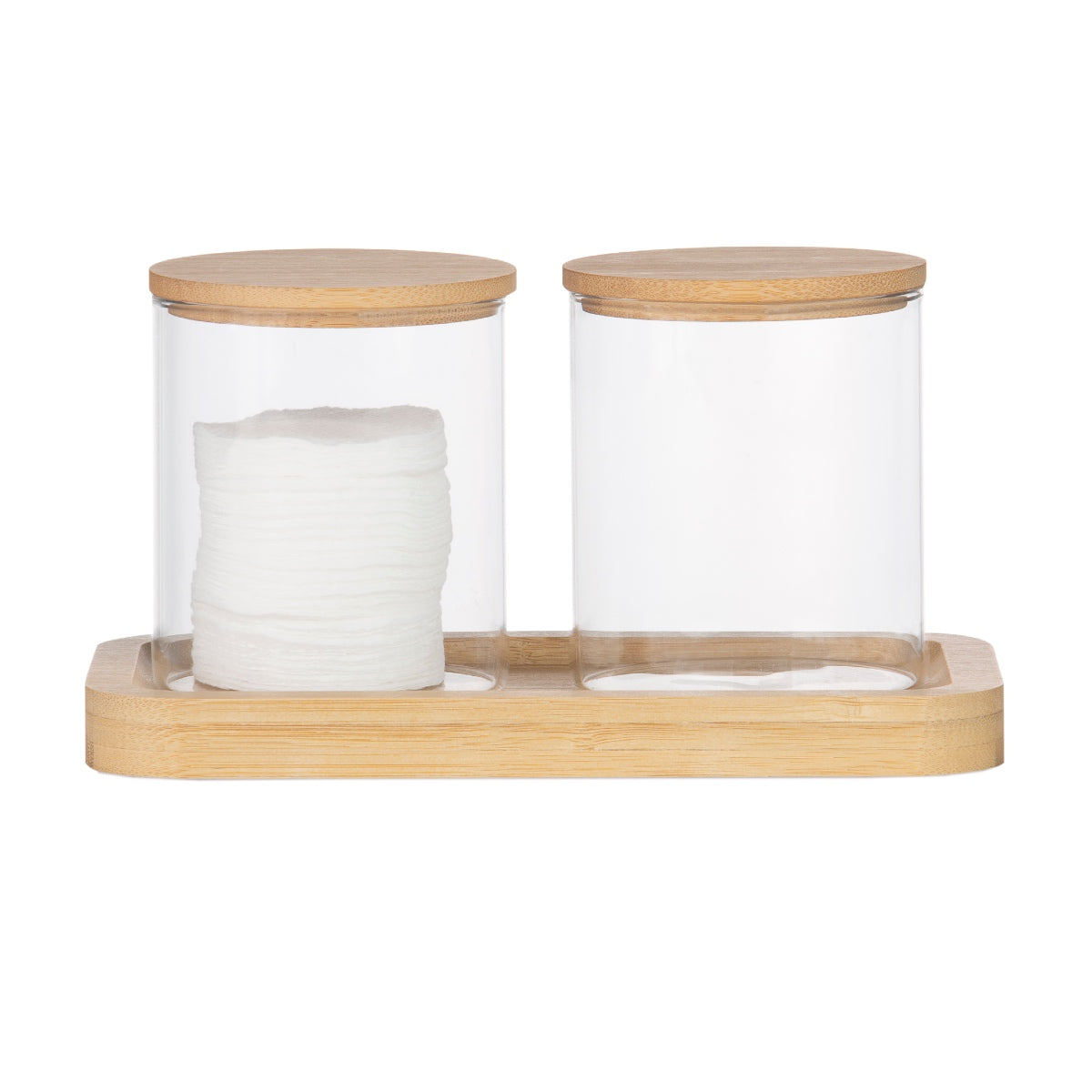 Botes de cristal y bambú para baño de estilo nórdico