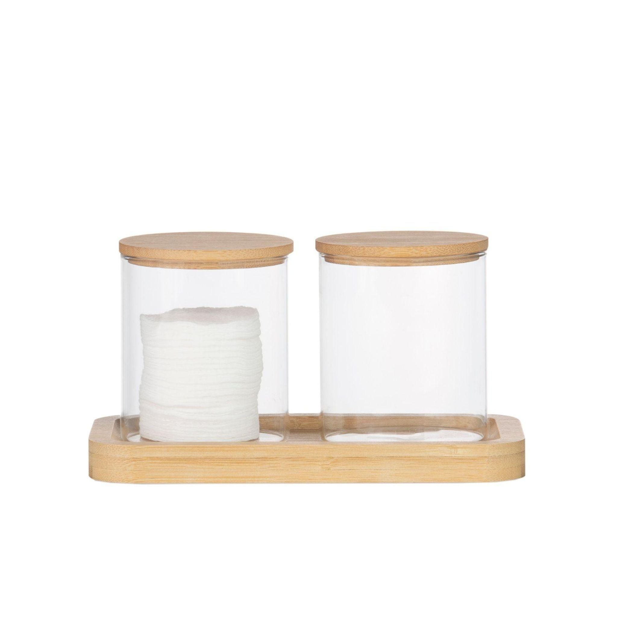Glass and bamboo jars for Nordic-style bathrooms