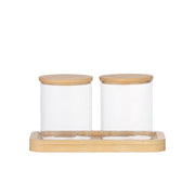 Glass and bamboo jars for Nordic-style bathrooms