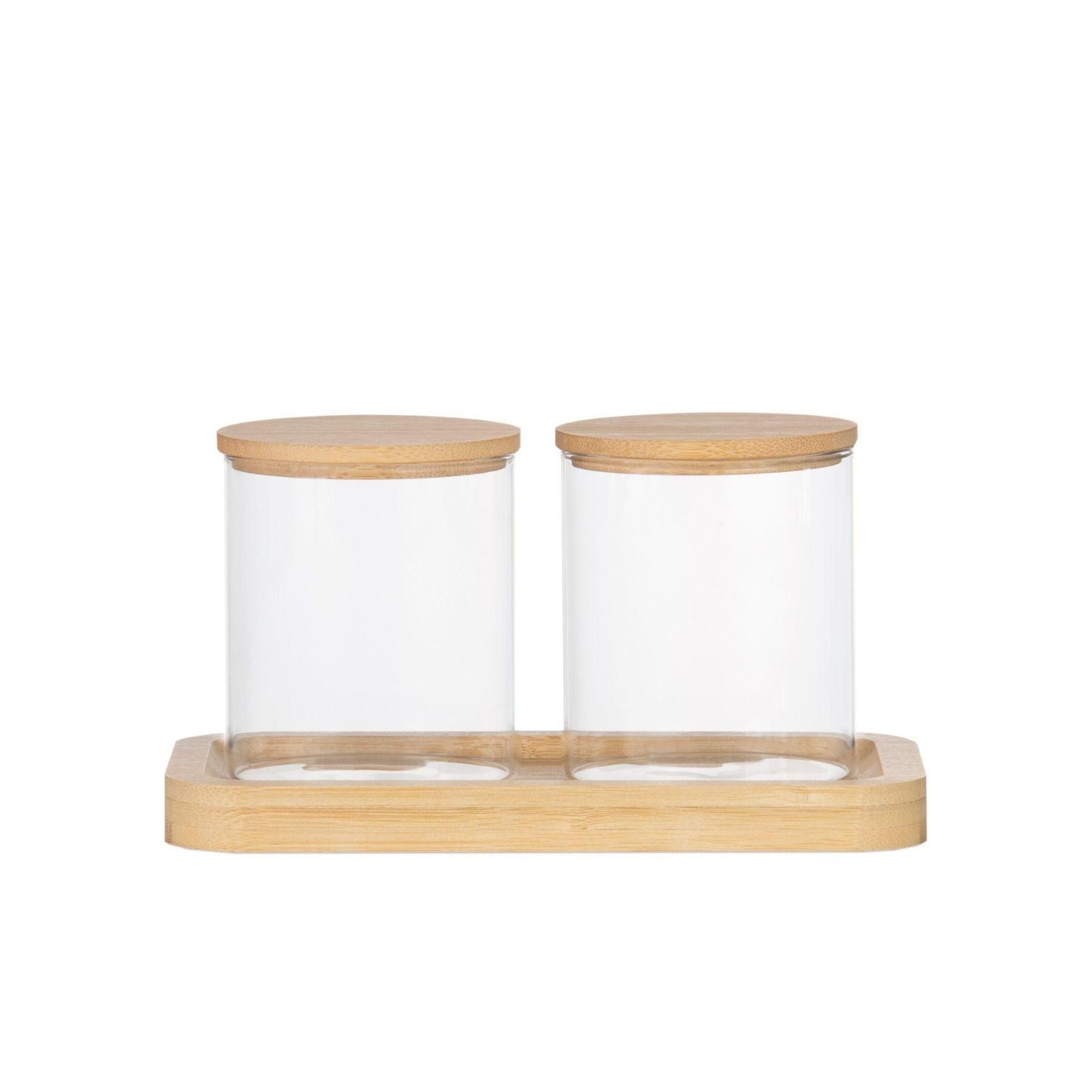 Glass and bamboo jars for Nordic-style bathrooms