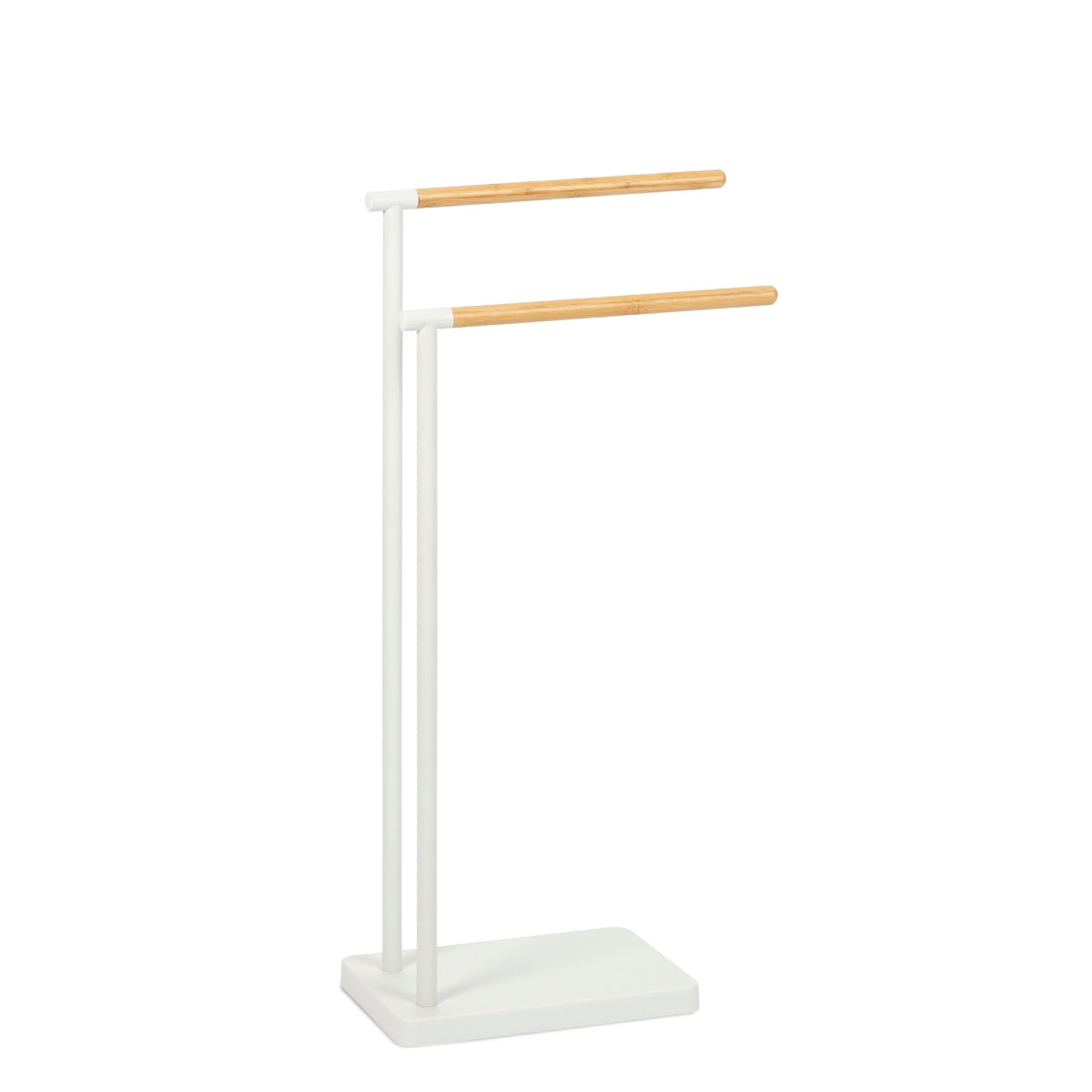Modern white metal free-standing towel rack