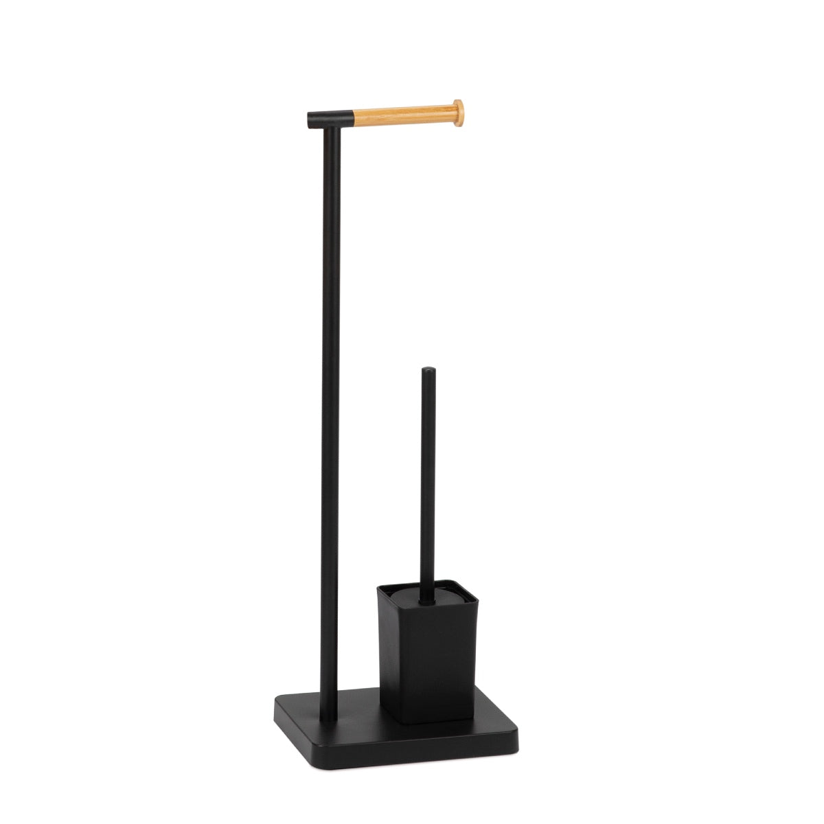 Black metal and bamboo toilet brush holder