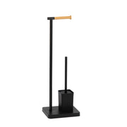 Black metal and bamboo toilet brush holder