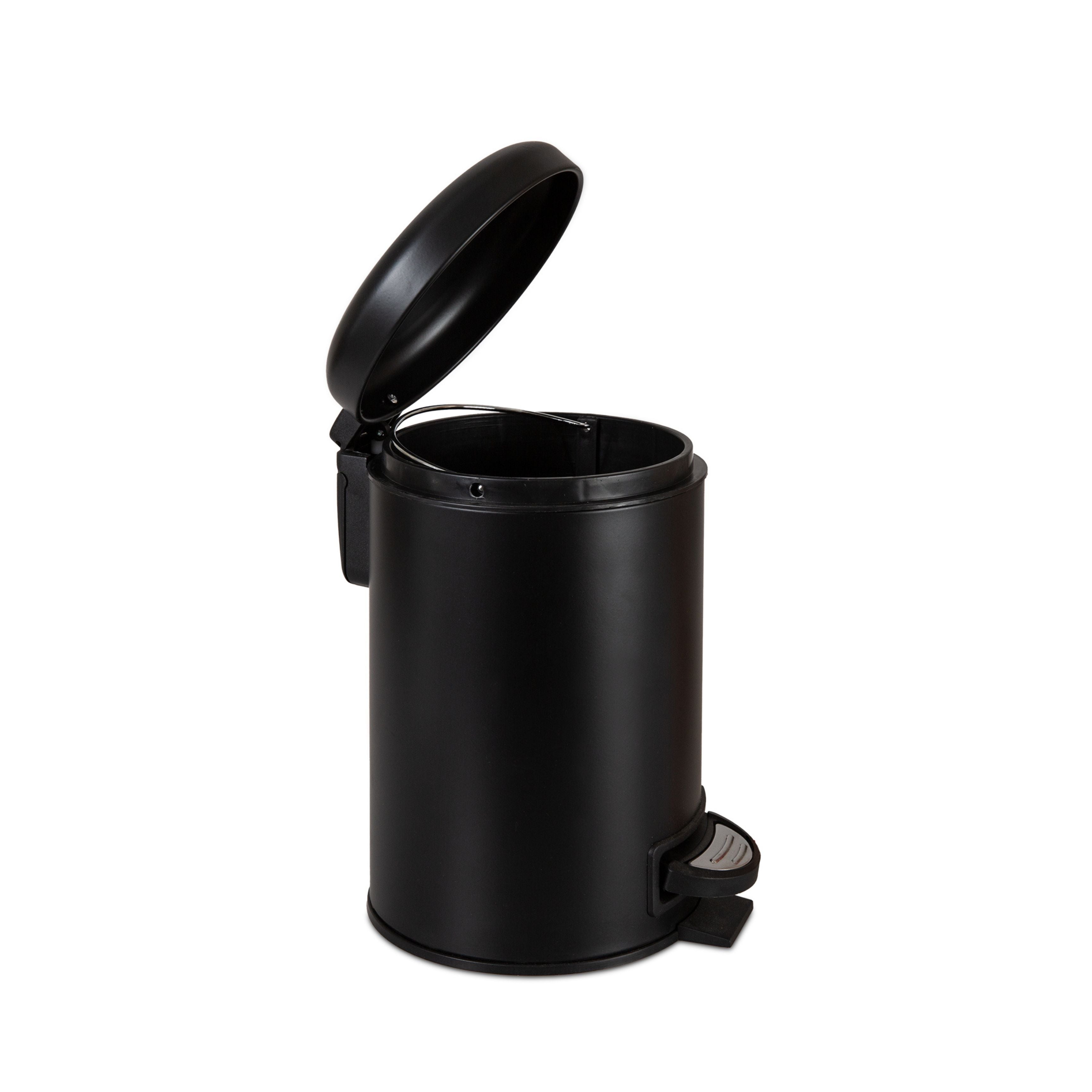 Modern black metal bathroom waste bin