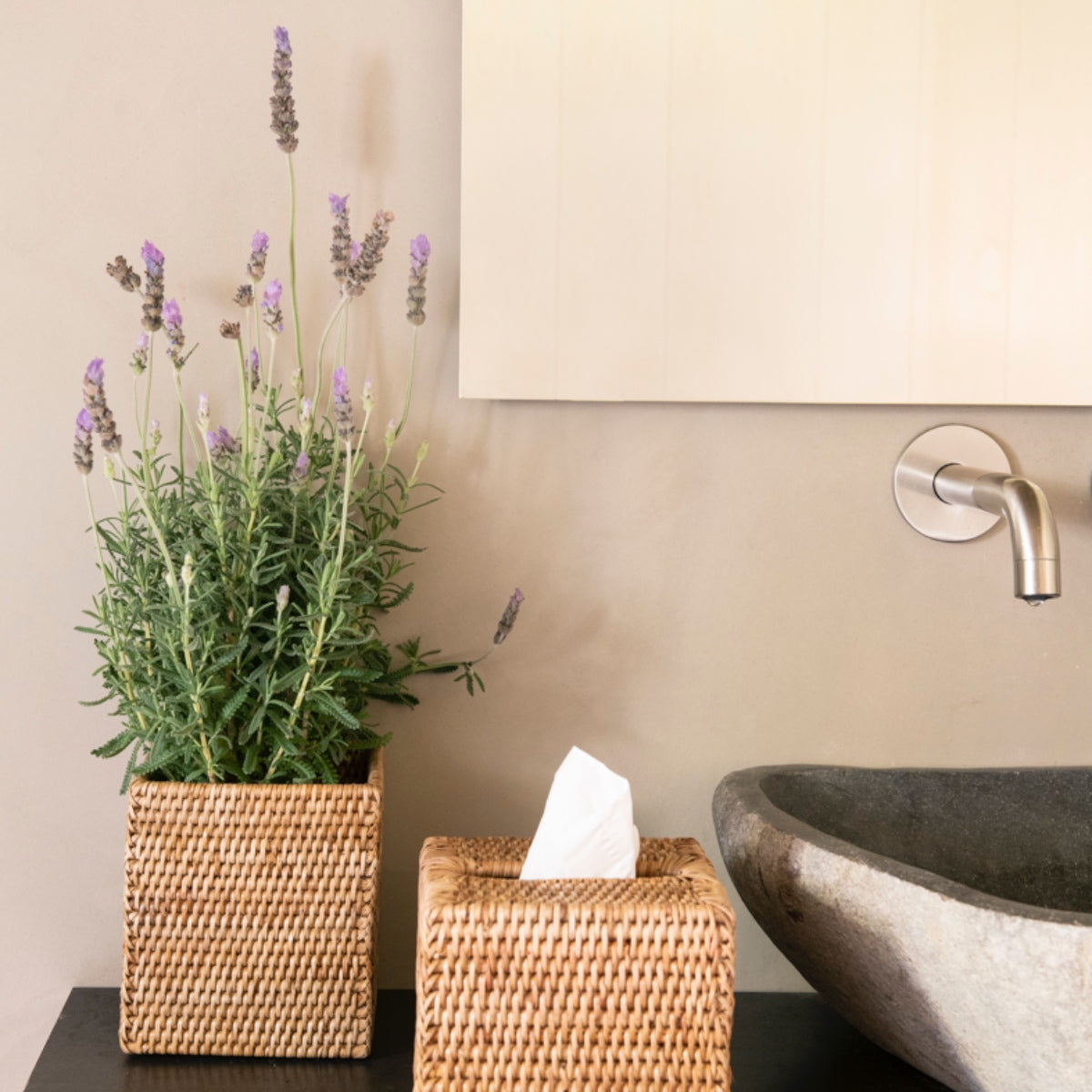 Square rattan tissue box