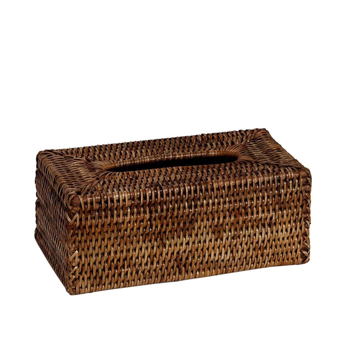 Portapañuelos rectangular de ratan marrón