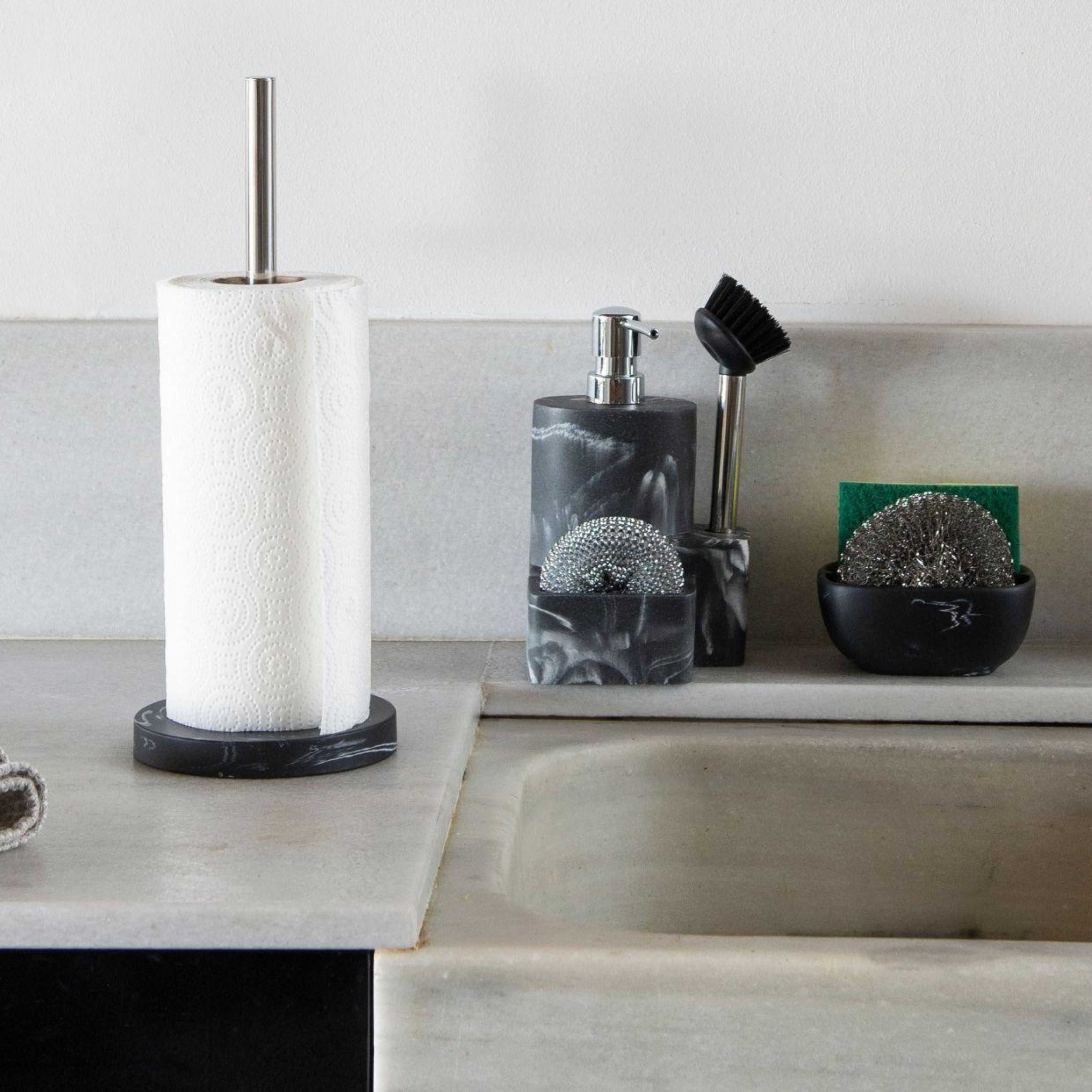 Black marble kitchen roll holder