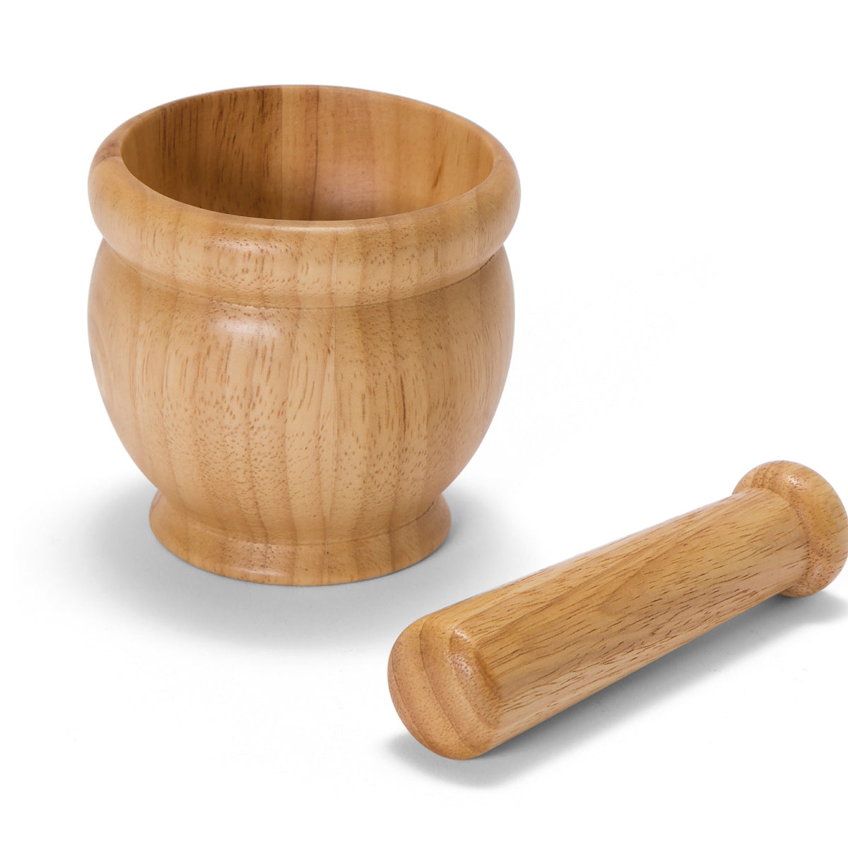 Mortero con mazo de madera marrón