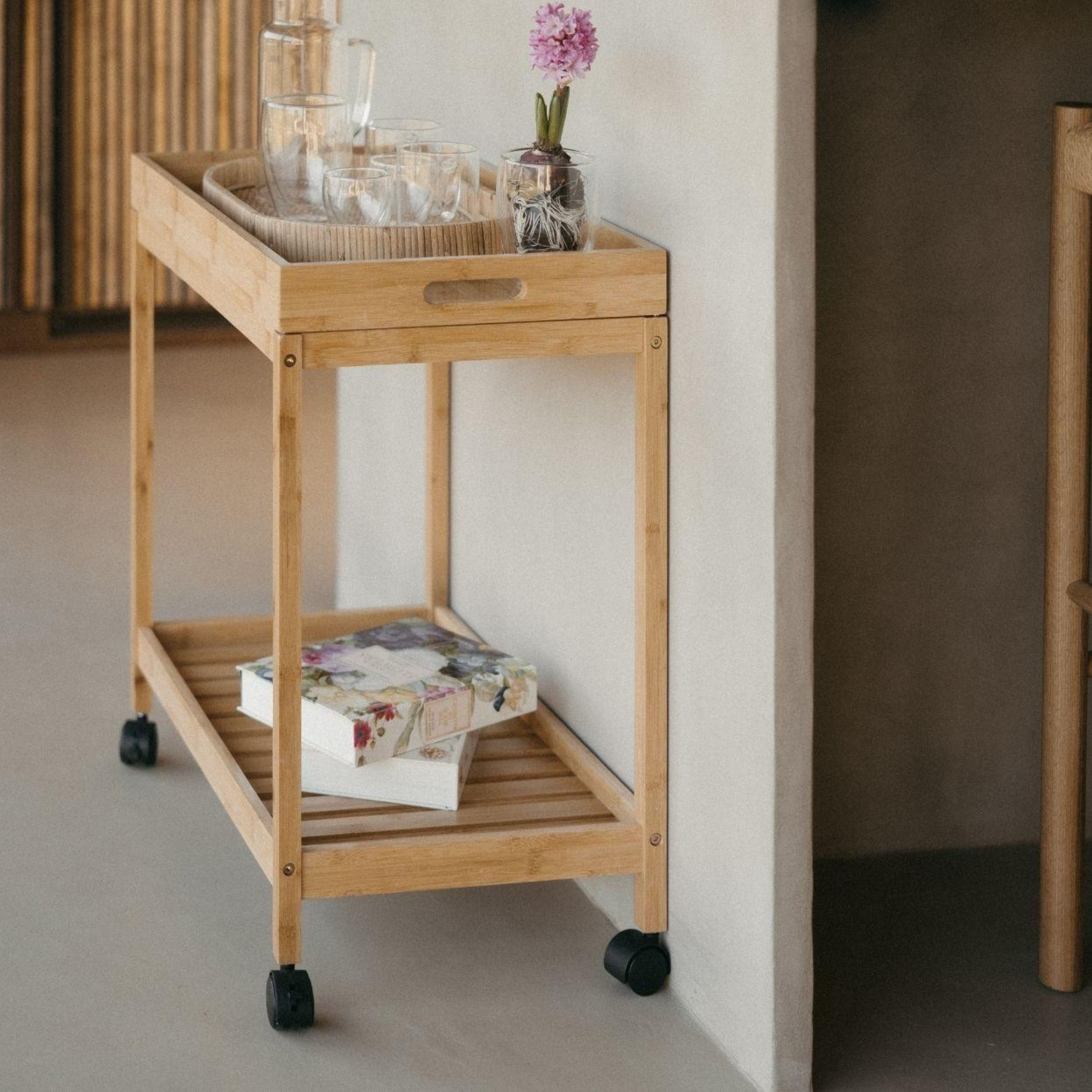 Trolley with removable bamboo tray