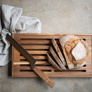 Tabla para cortar pan de madera de acacia con cuchillo