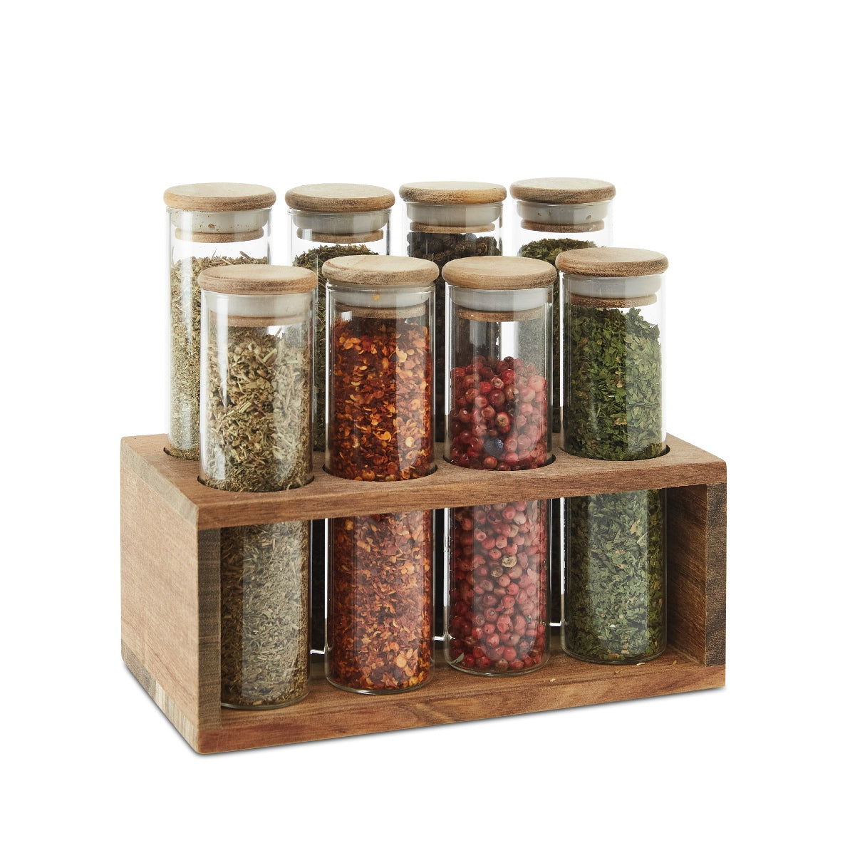 Especiero de cristal y madera natural acacia