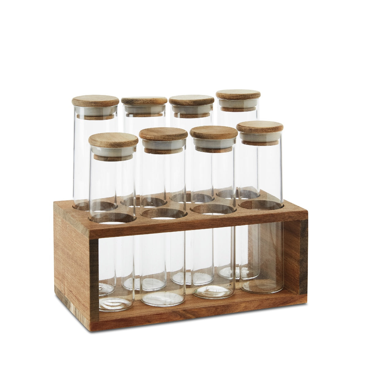 Especiero de cristal y madera natural acacia