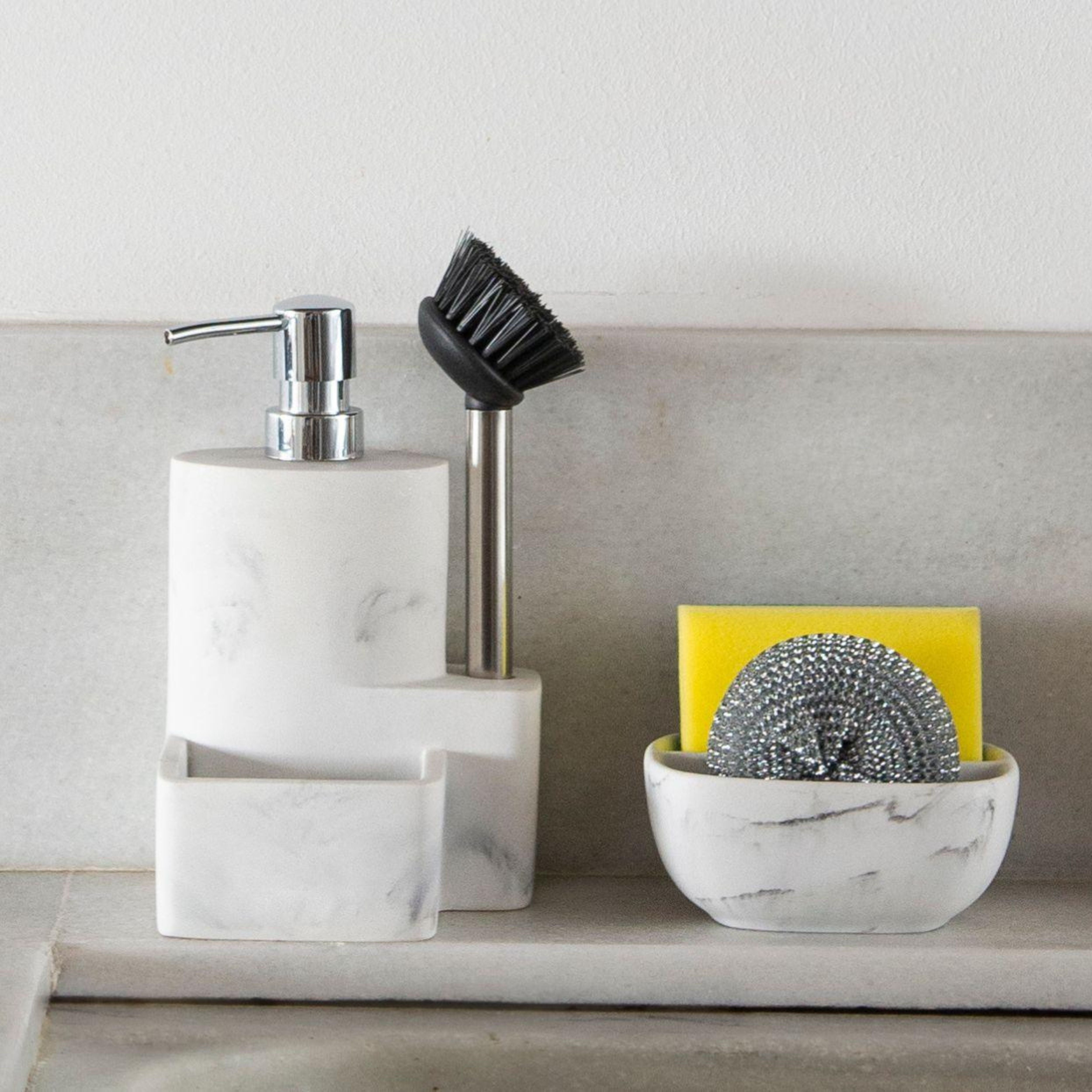 White marble dishwasher dispenser