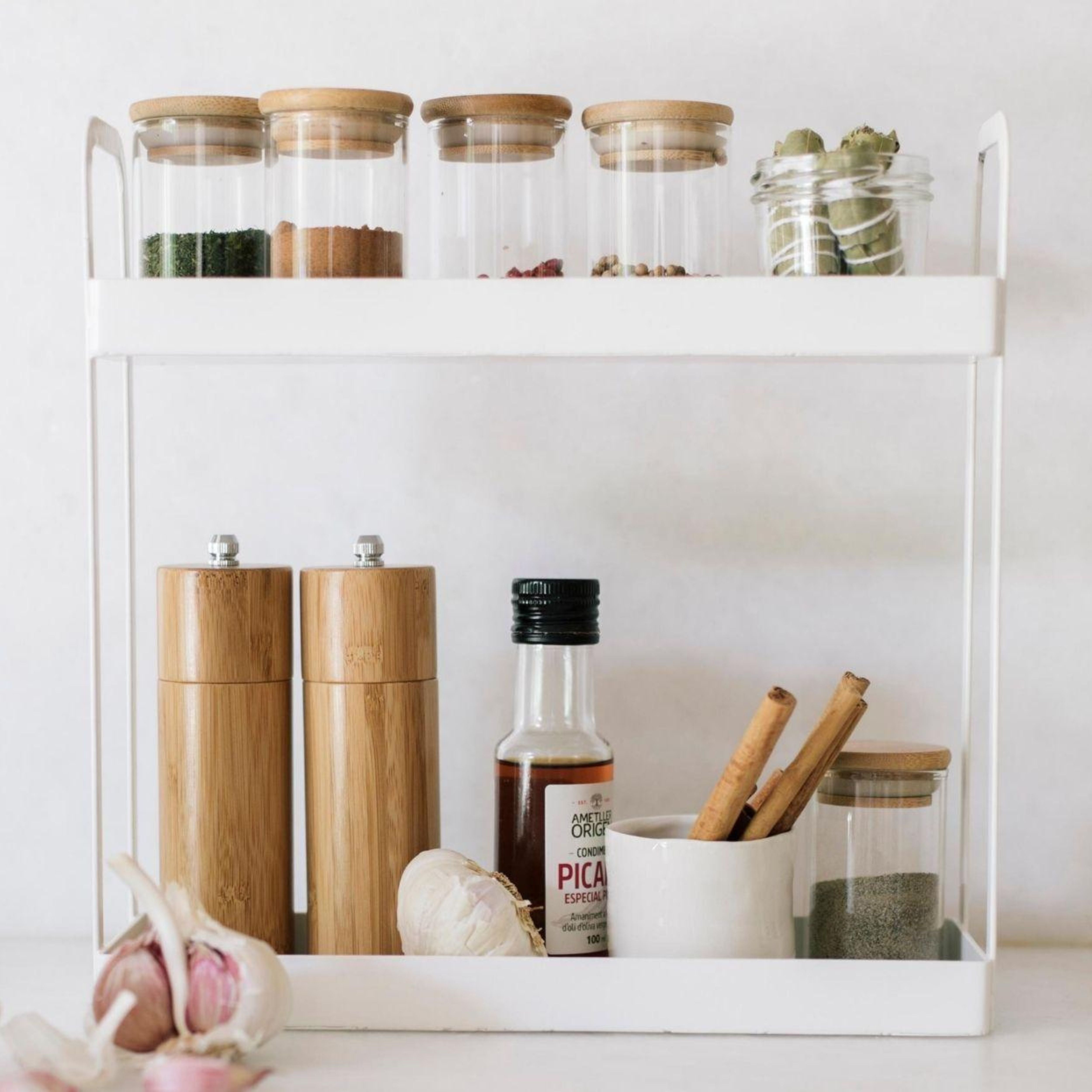 White metal spice rack organizer