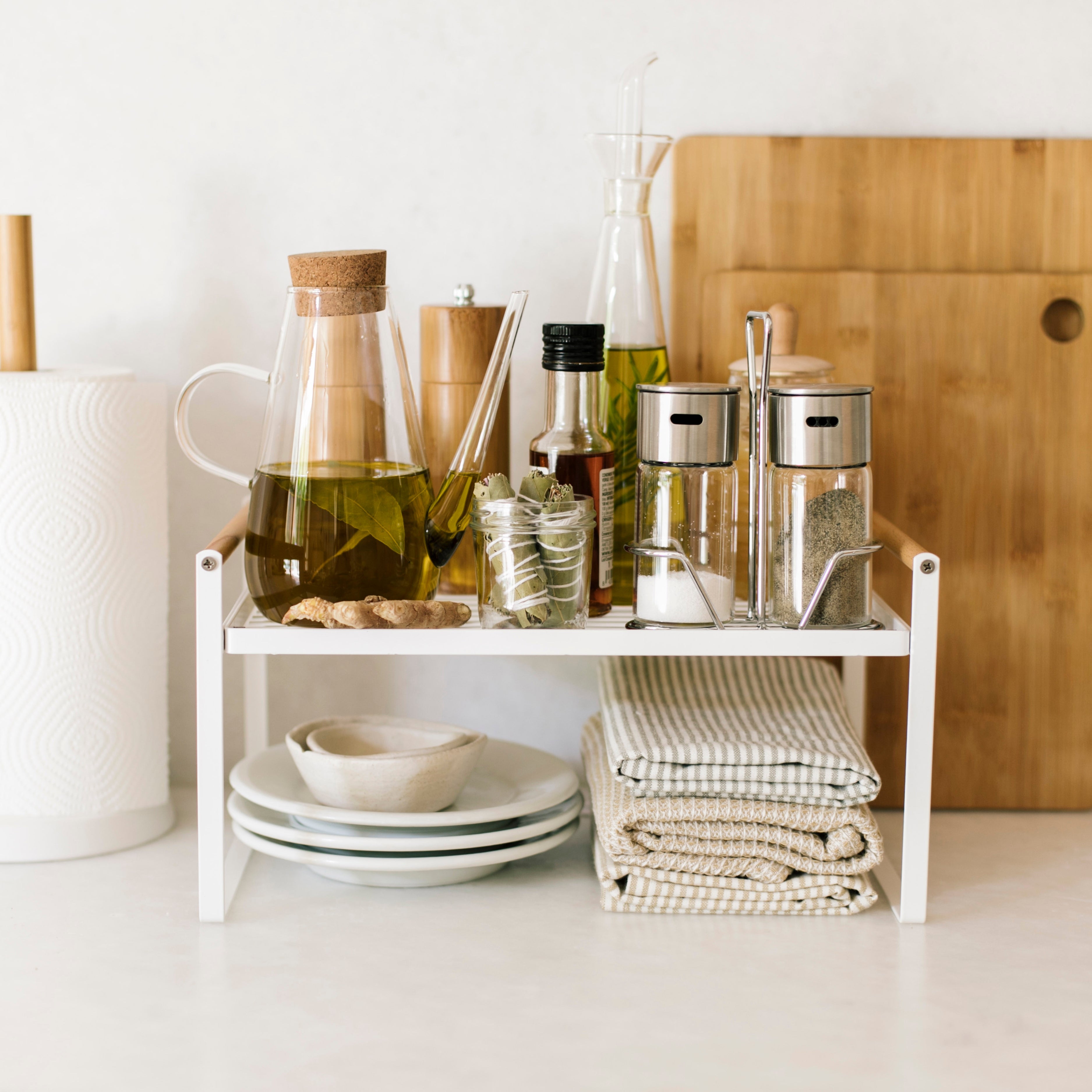 Organizador de cocina de metal blanco