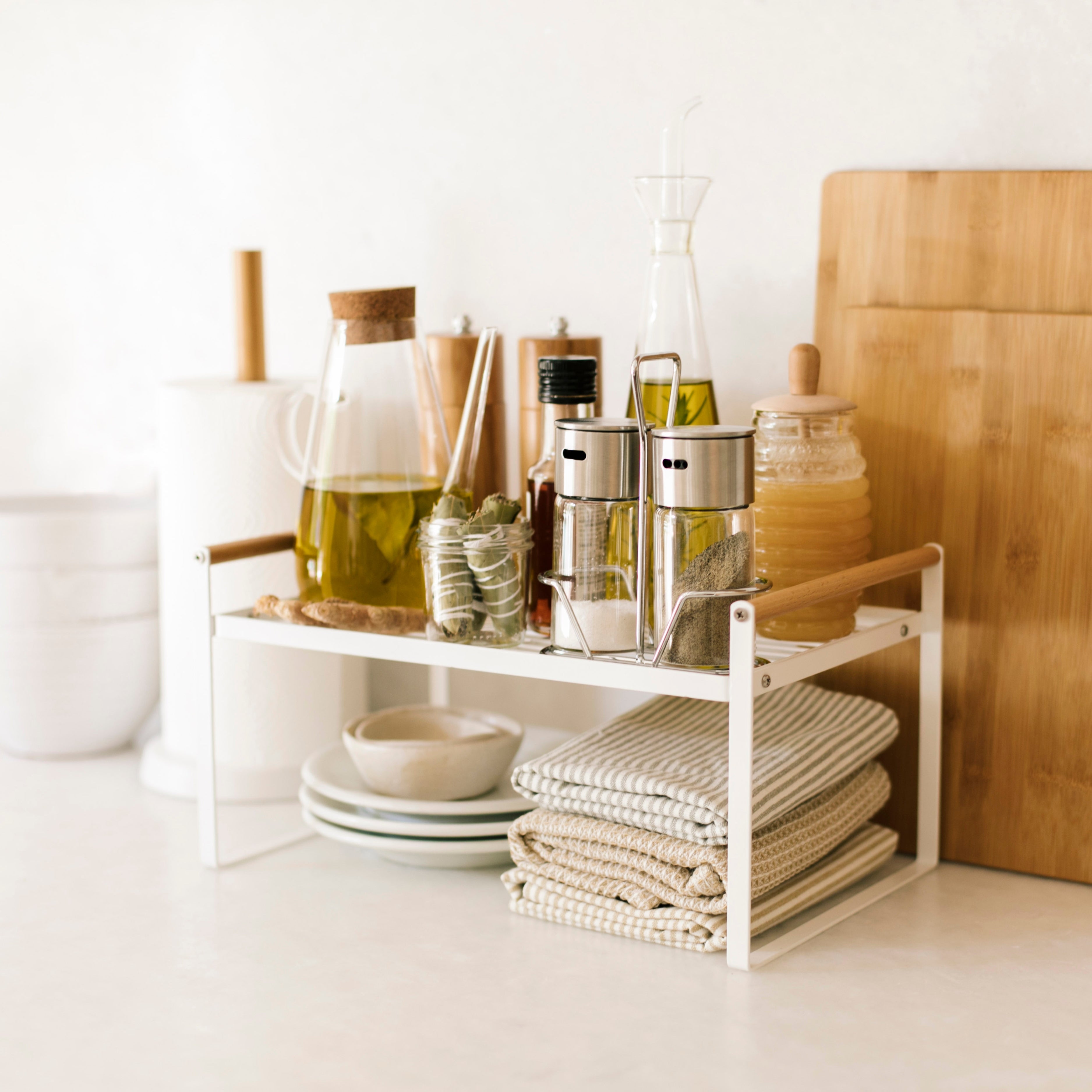 Organizador de cocina de metal blanco