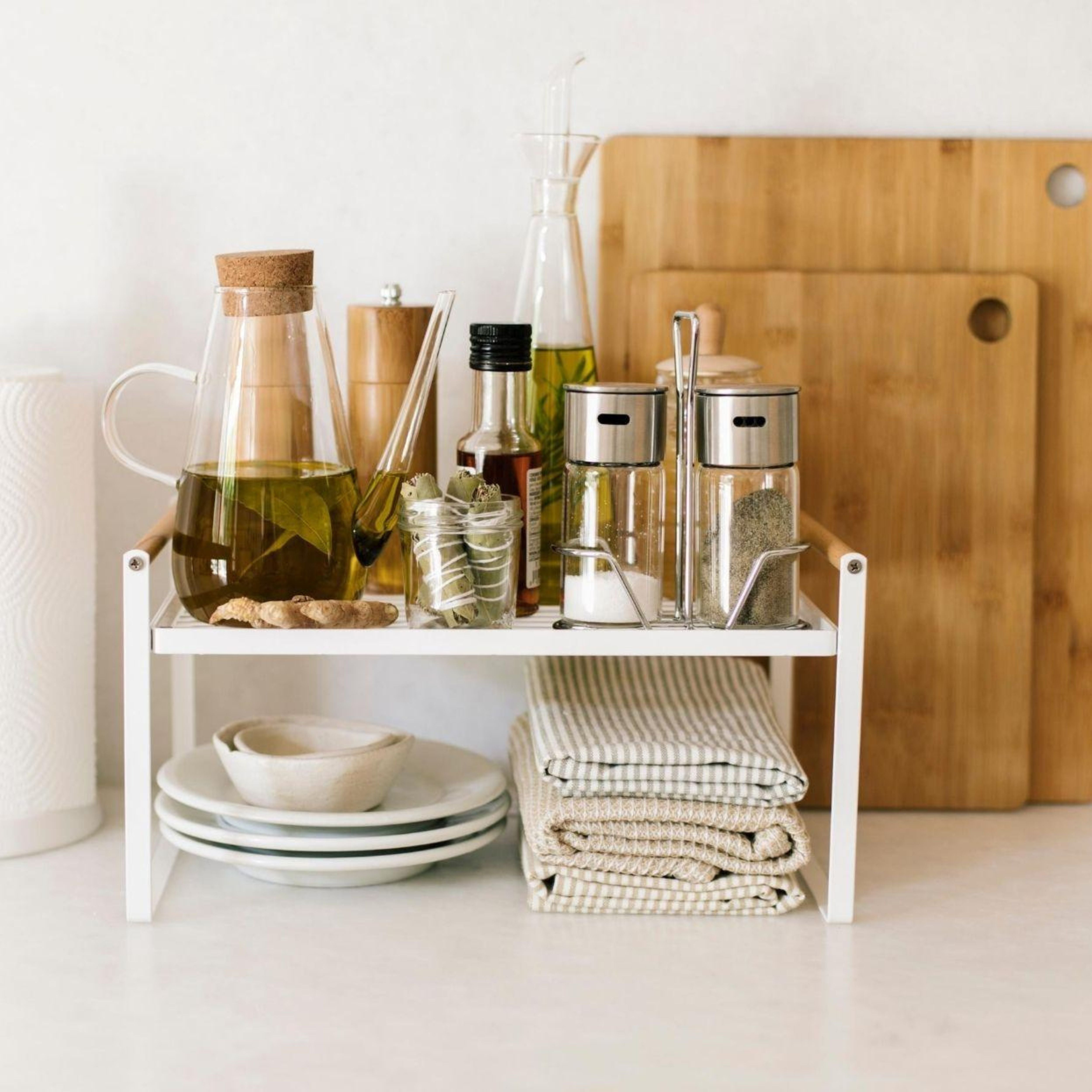 White metal kitchen organizer