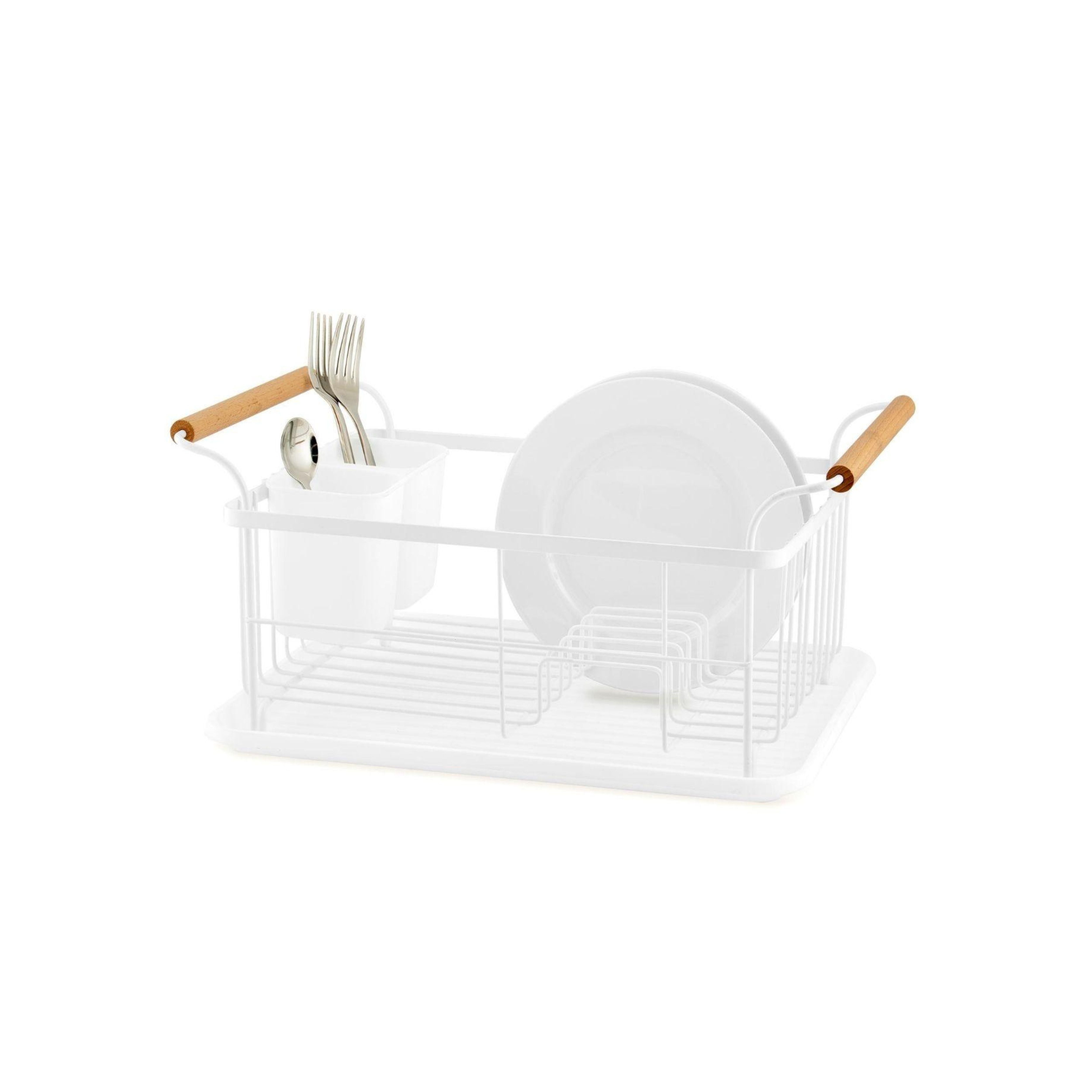 White metal kitchen dish drainer