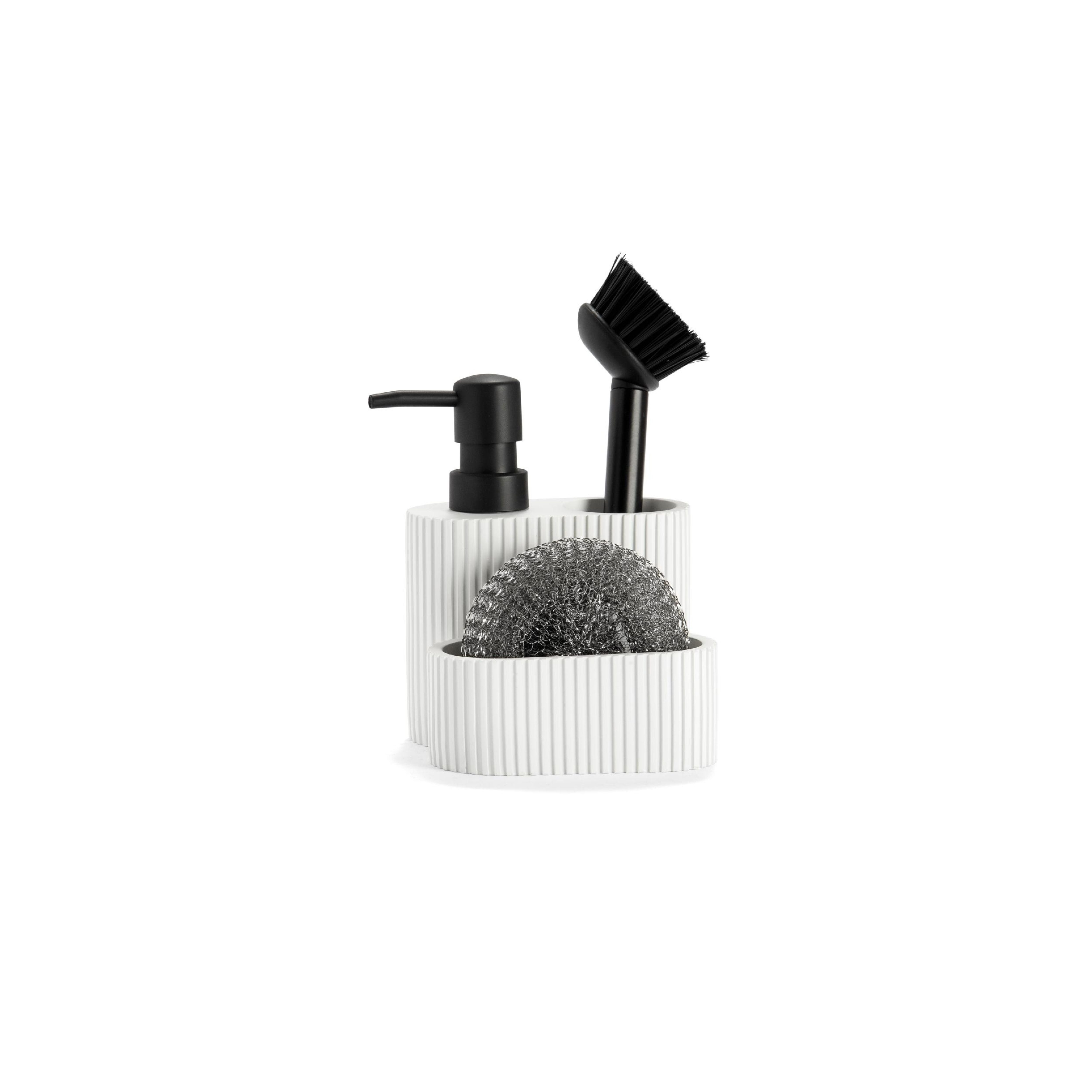 White resin kitchen dispenser with scouring pad