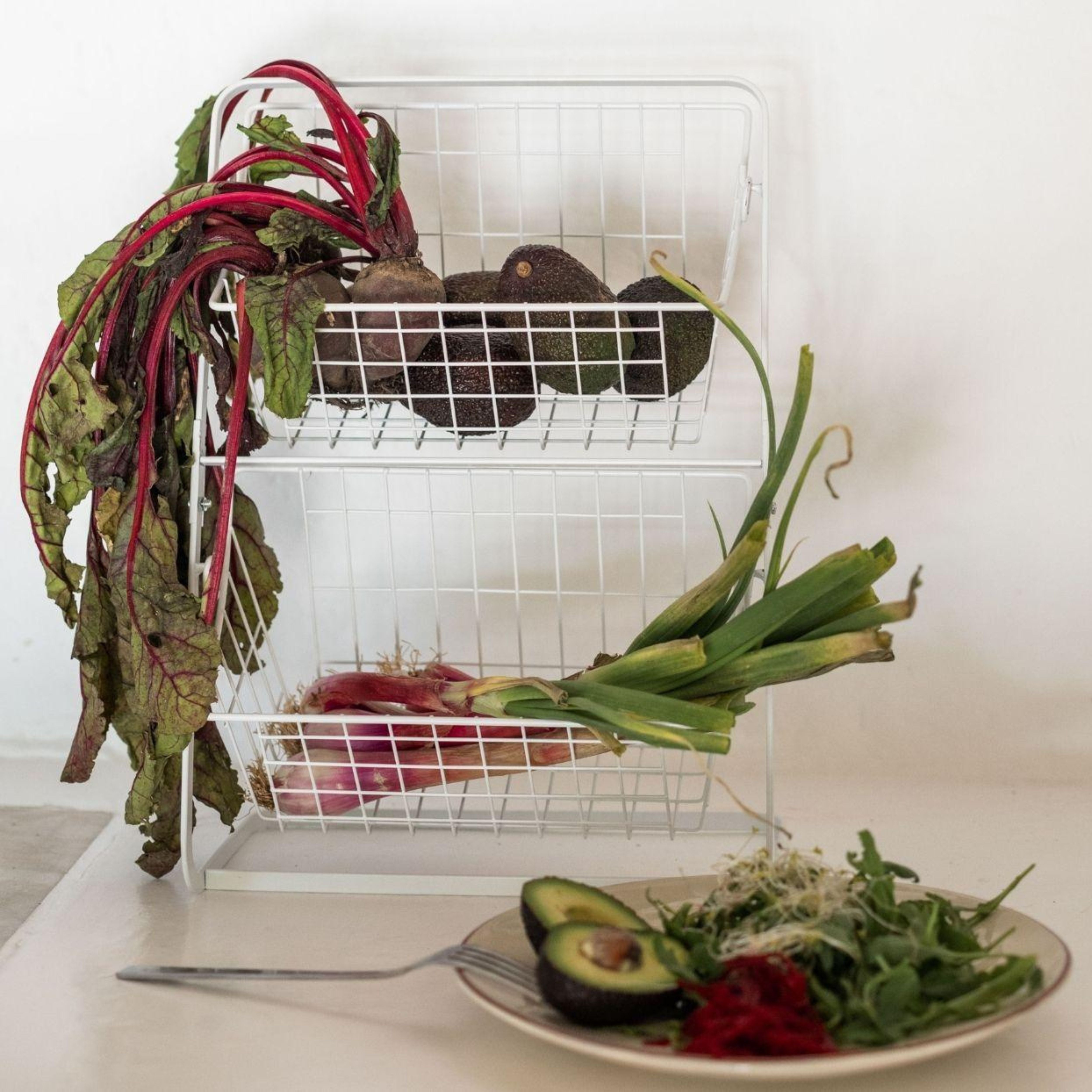 White metal vegetable organizer