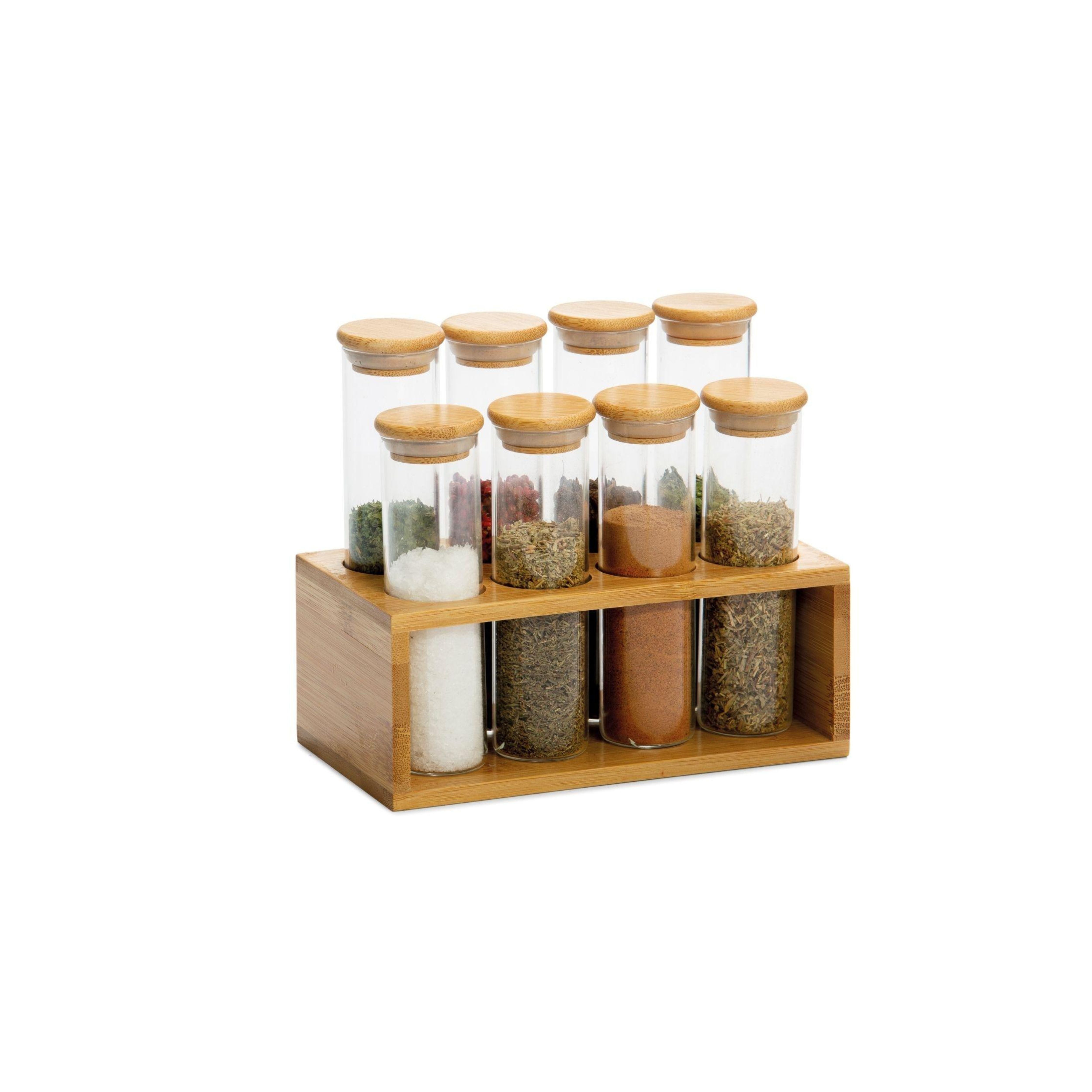 Modern 8-can bamboo spice rack