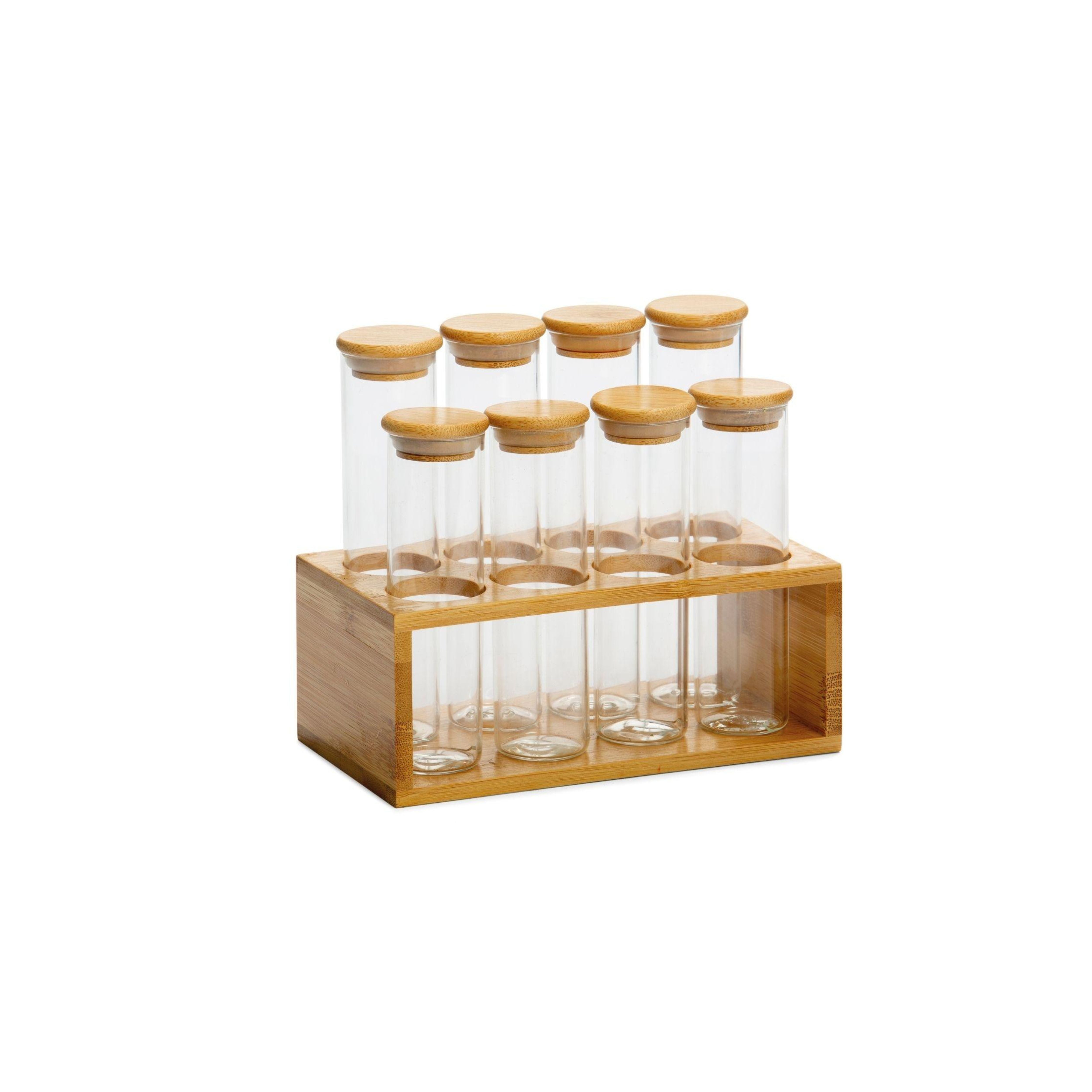 Modern 8-can bamboo spice rack