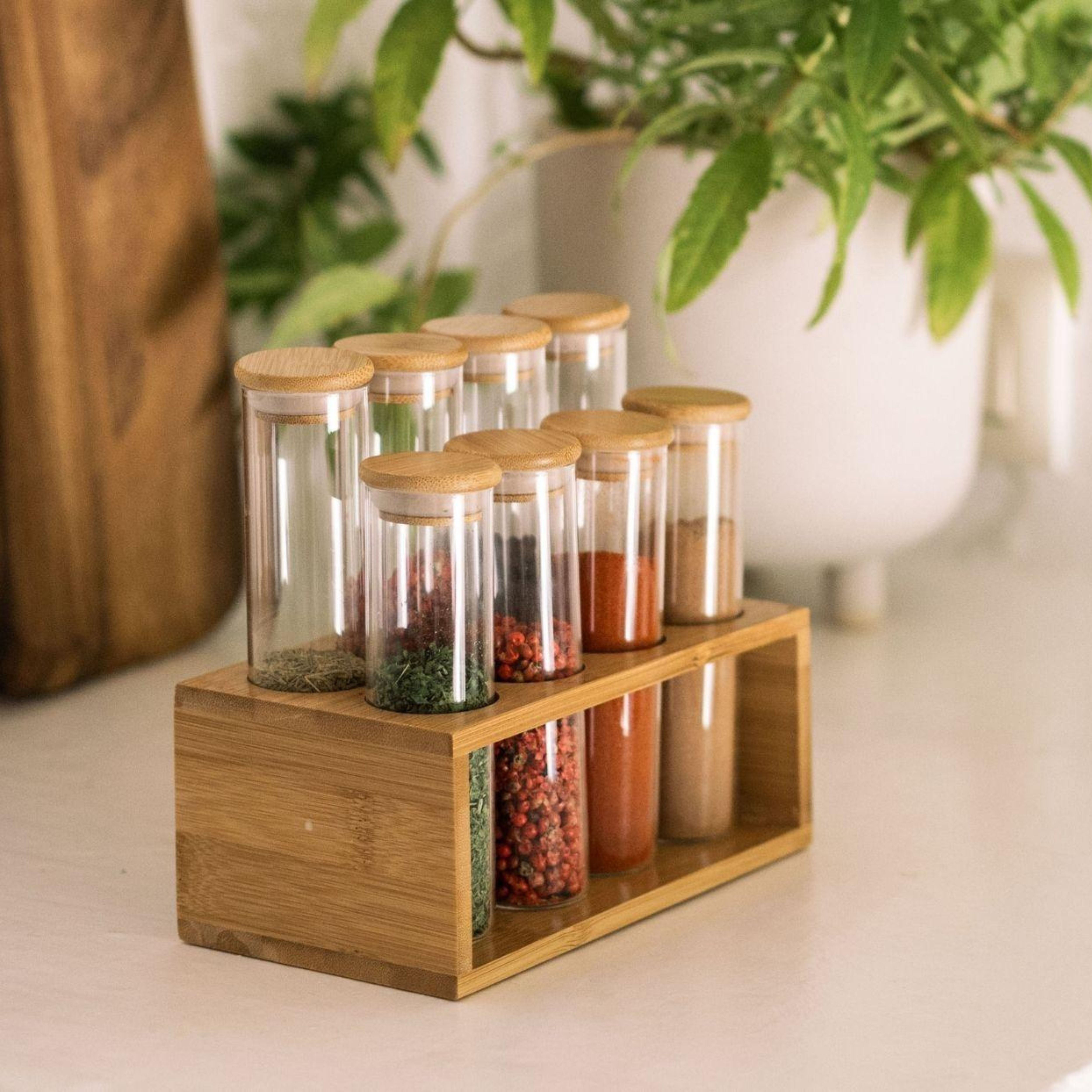 Modern 8-can bamboo spice rack