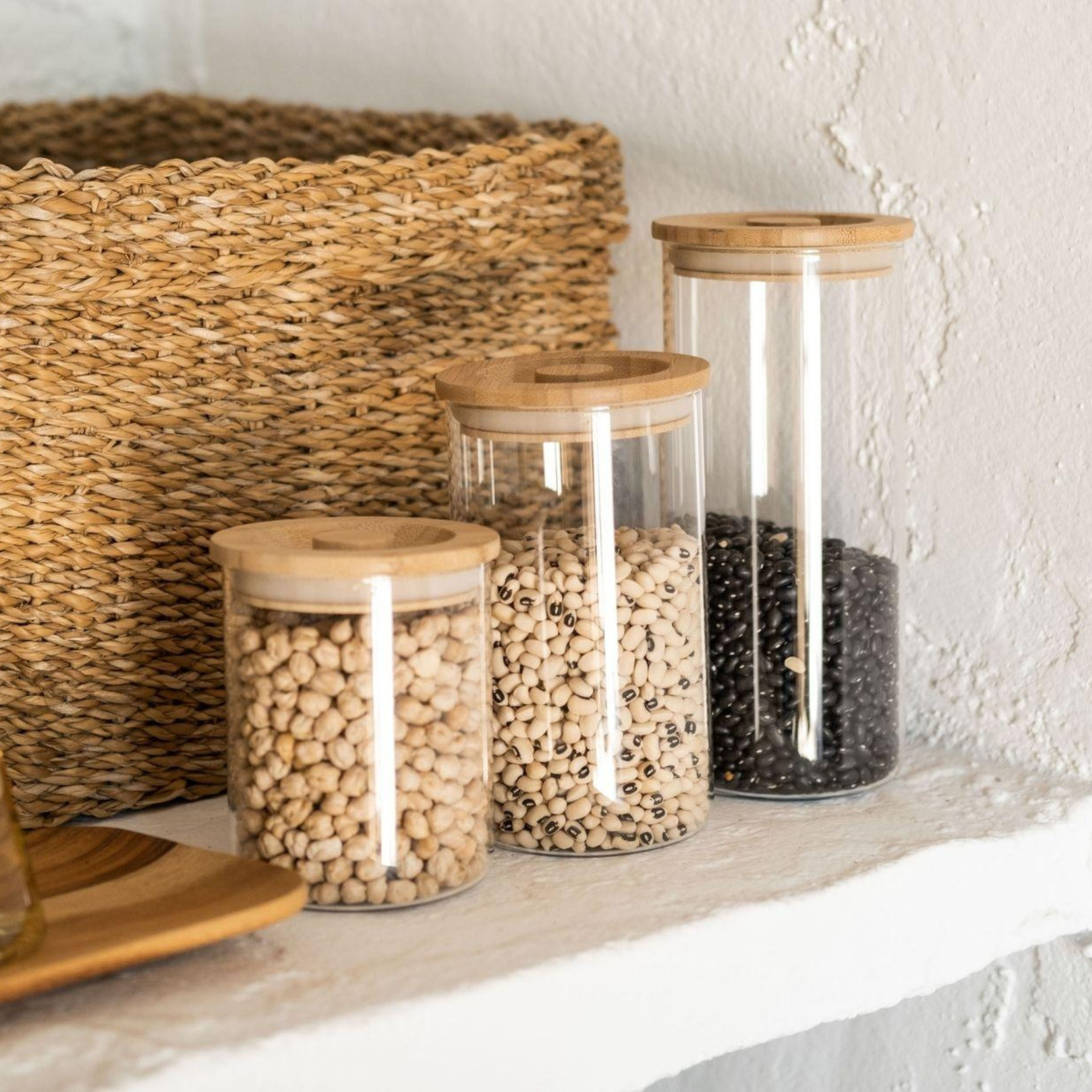 Large glass and bamboo kitchen jar 1,600 ml
