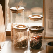 Large glass and wood kitchen jar 1,600 ml