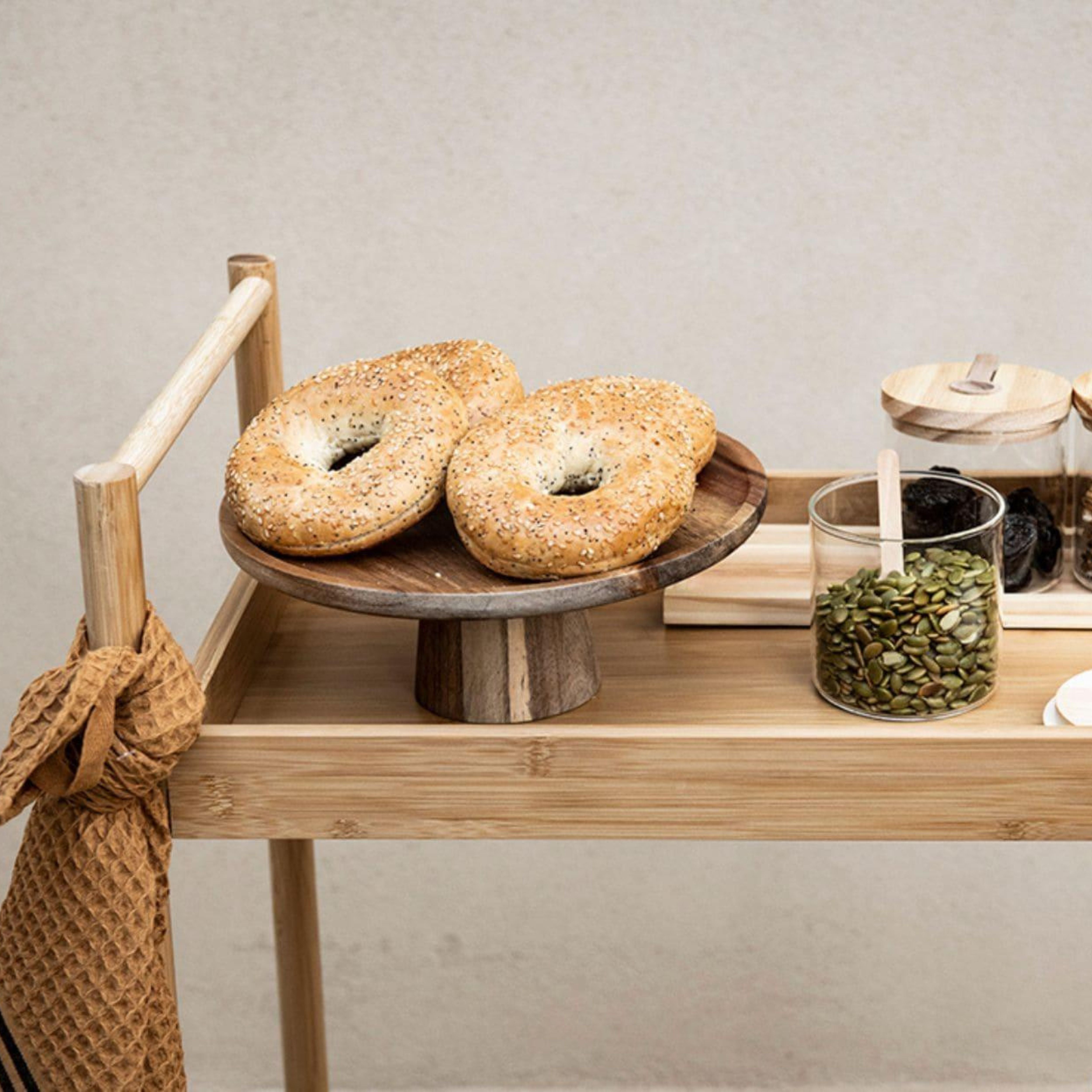 Beige bamboo waitress cart
