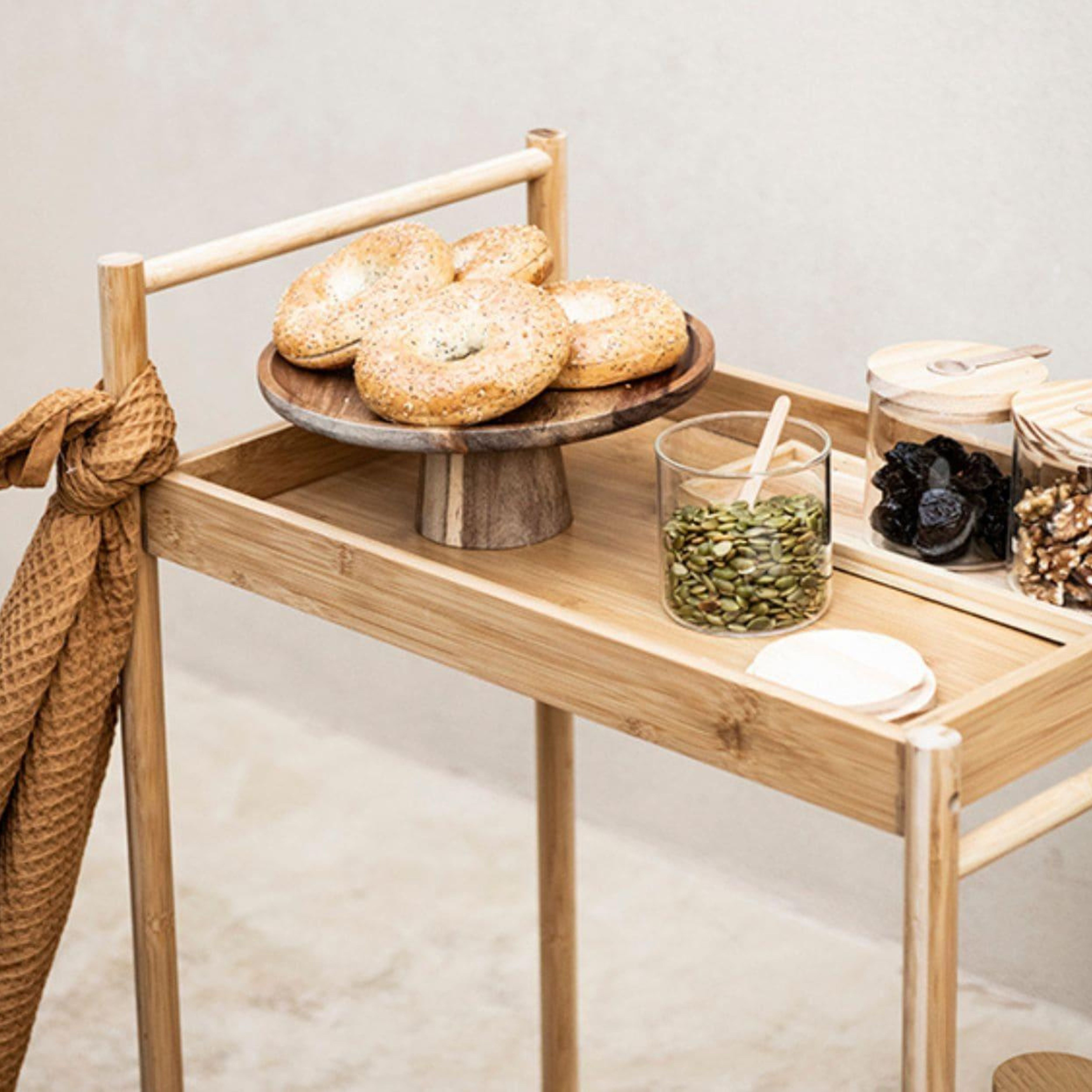 Beige bamboo waitress cart