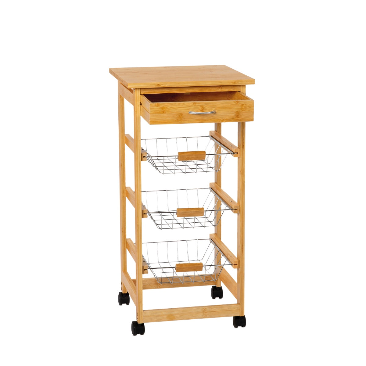 Classic bamboo grocery cart with baskets