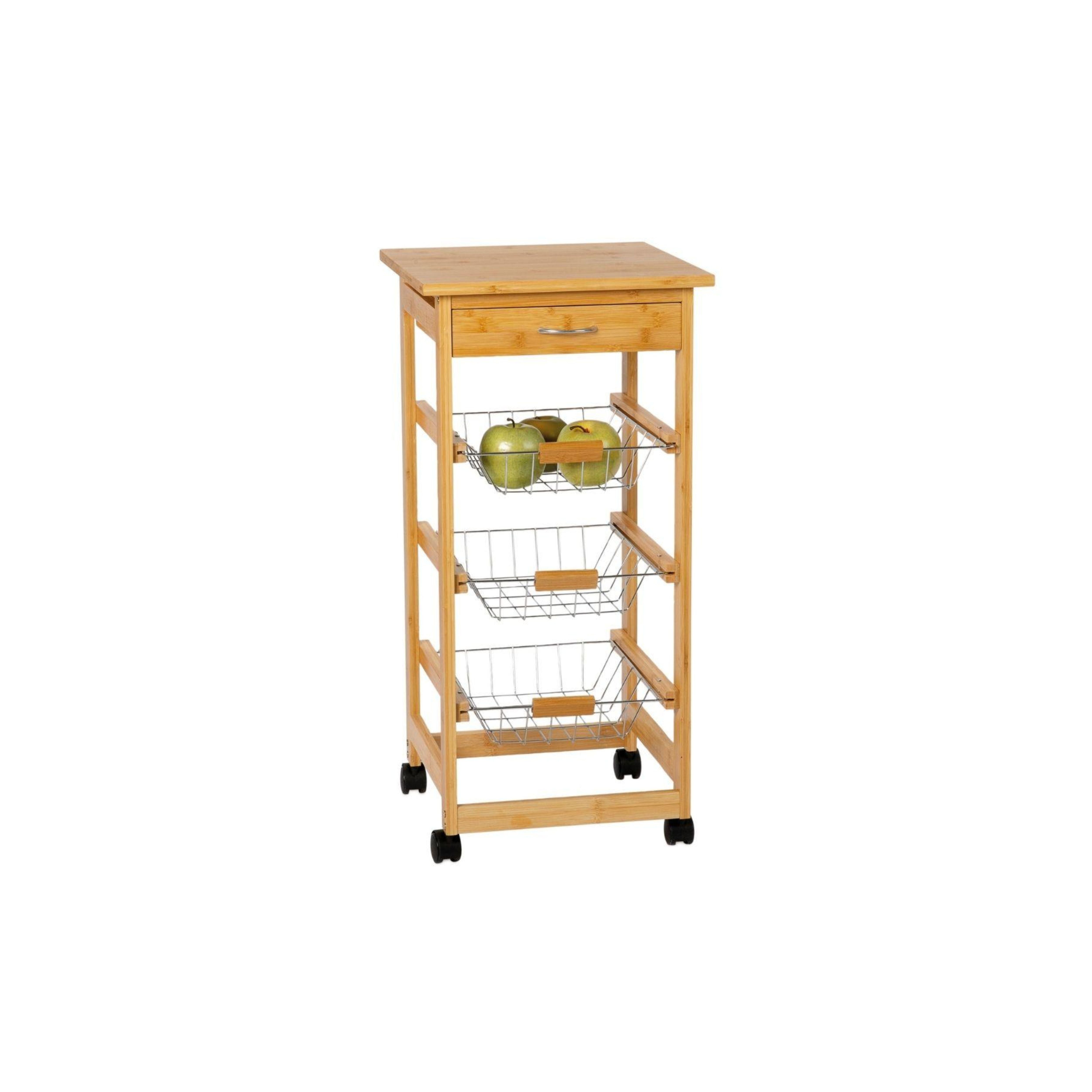 Classic bamboo grocery cart with baskets