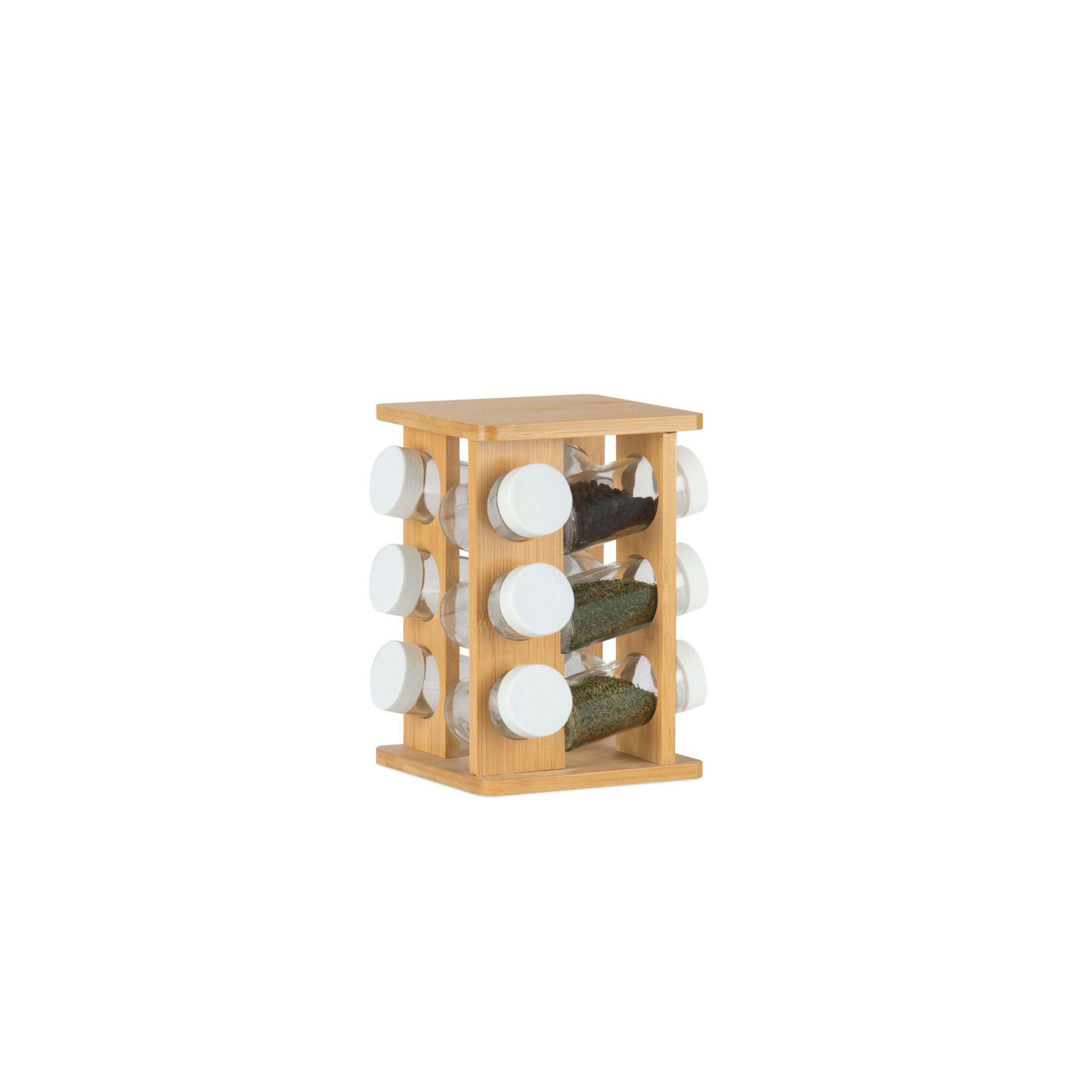 Rotating bamboo spice rack for kitchen