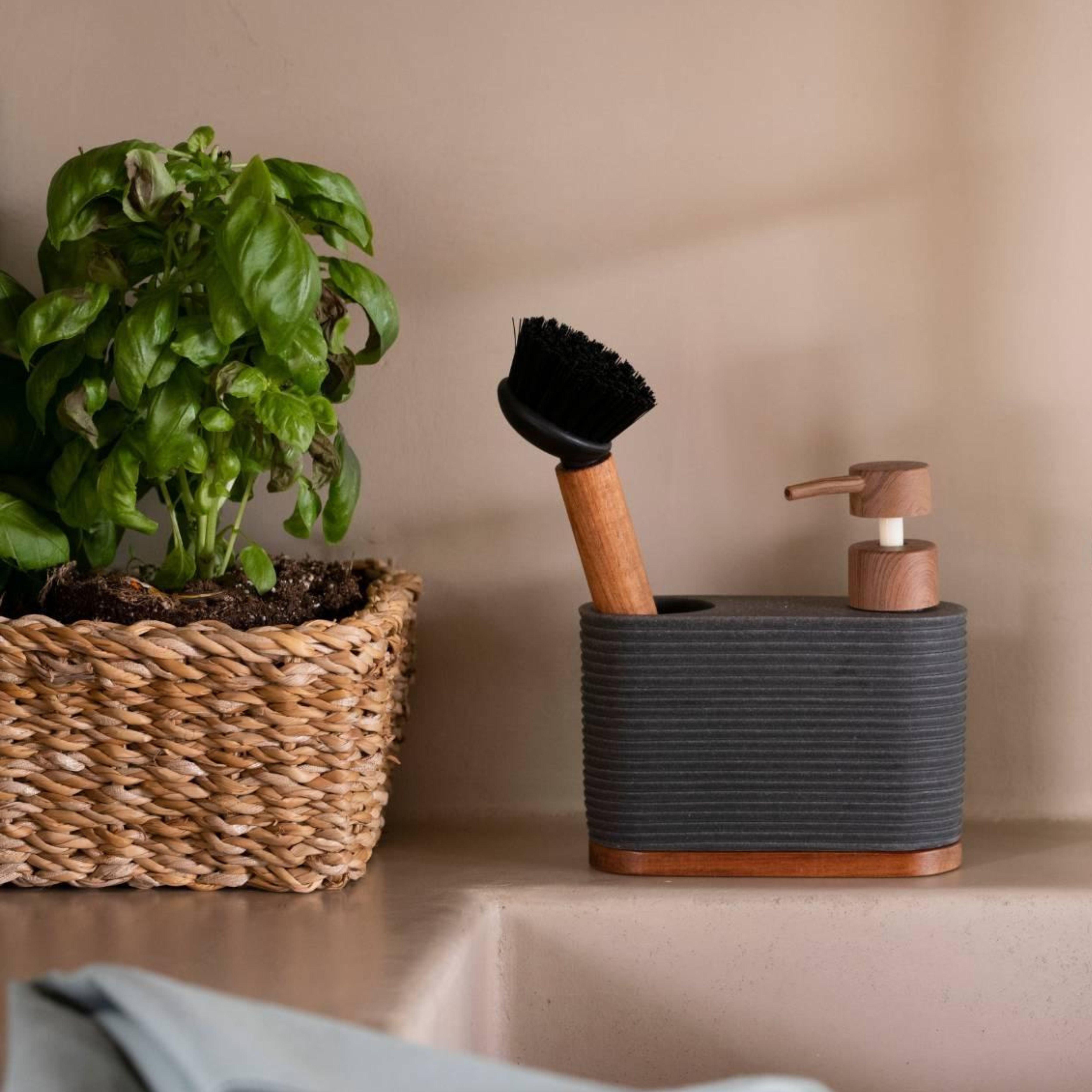 Black wooden kitchen dispenser