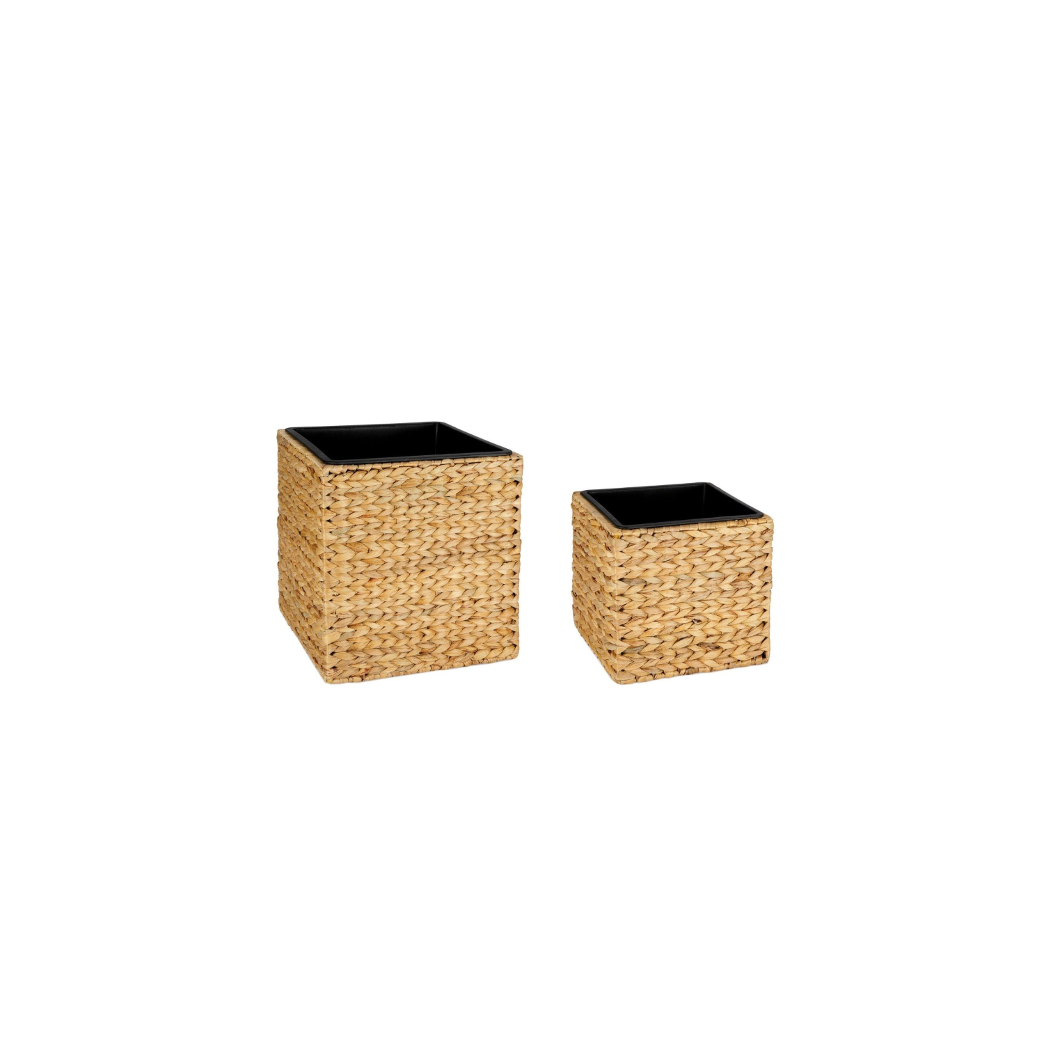 Set of 2 square beige plant fiber planters